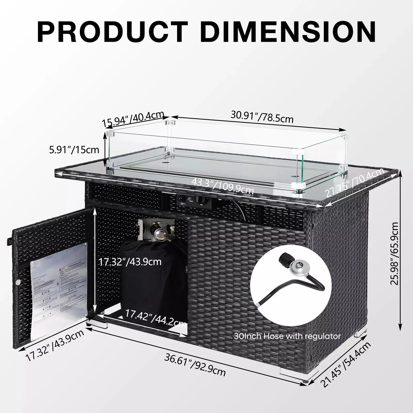 44 Inch Propane Gas Fire Pit Table With Waterproof Cover - Image 2