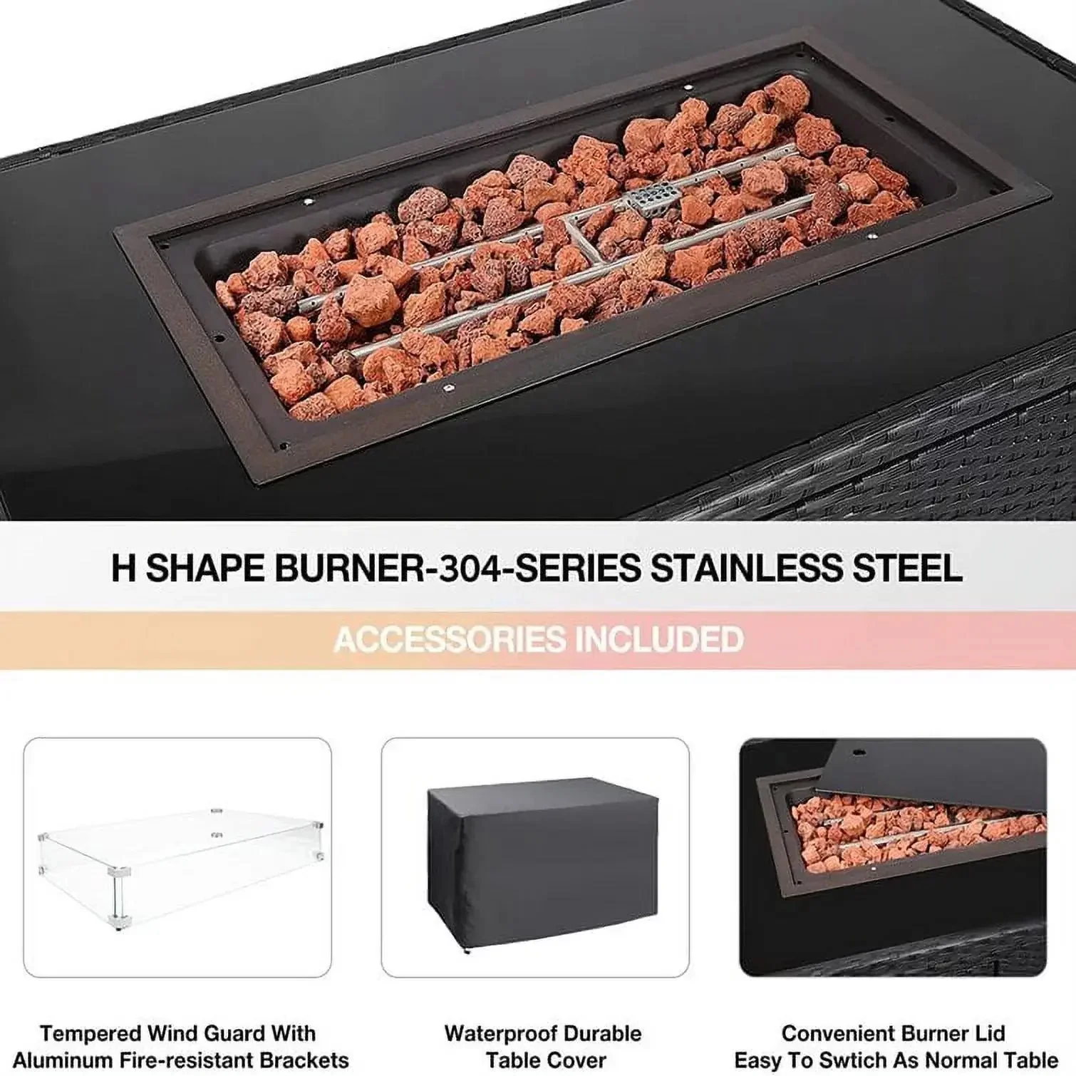 44 Inch Propane Gas Fire Pit Table With Waterproof Cover - Image 6