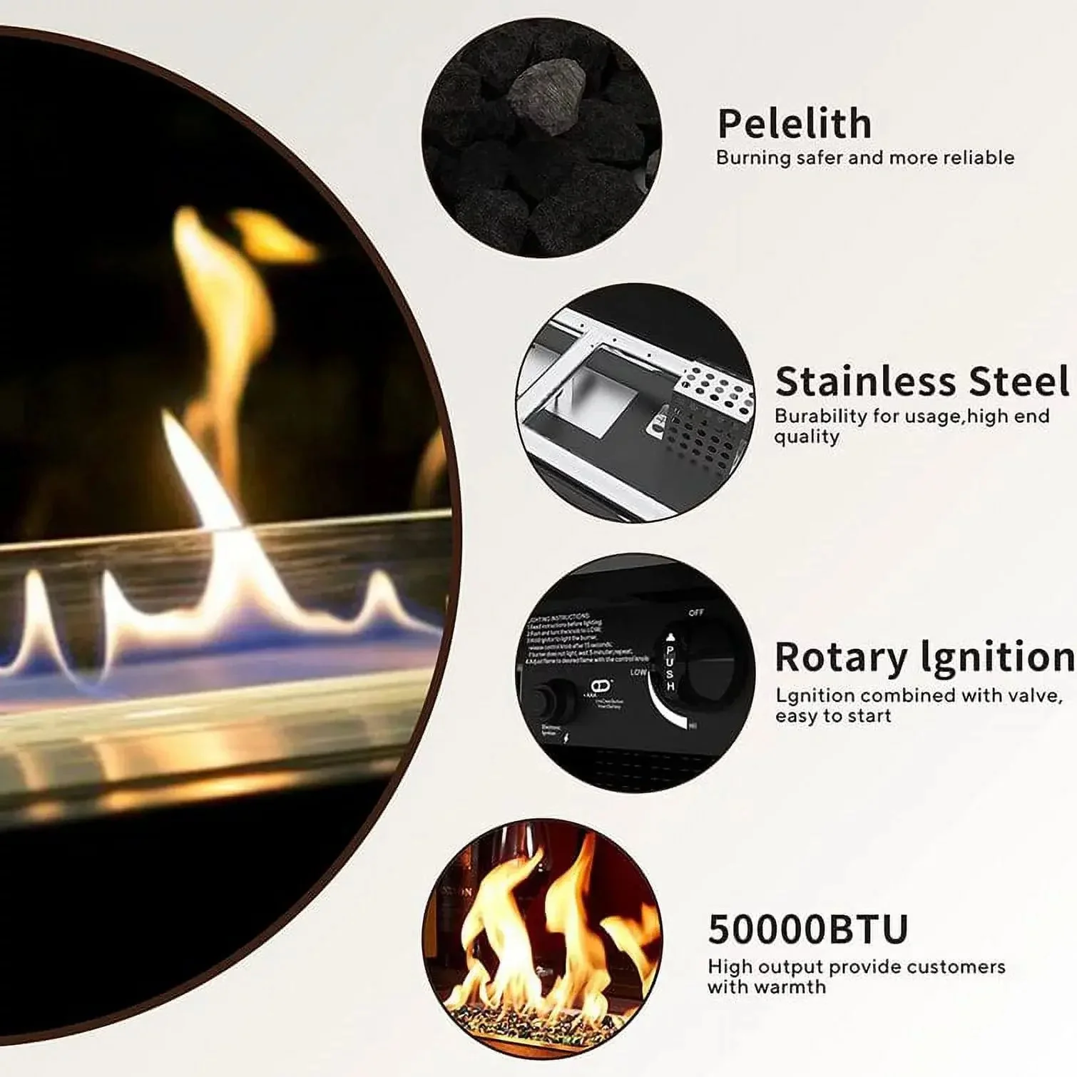 44 Inch Propane Gas Fire Pit Table With Waterproof Cover - Image 7