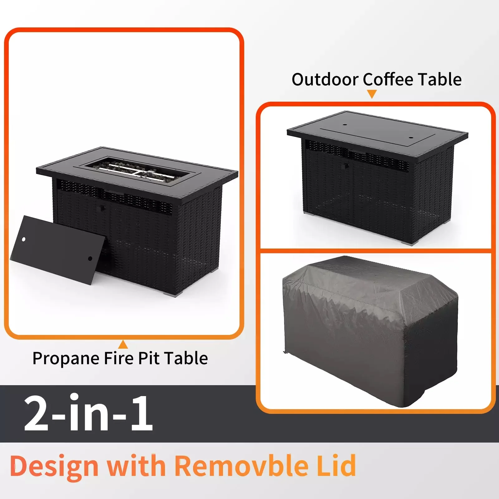 44 Inch Propane Gas Fire Pit Table With Waterproof Cover - Image 9