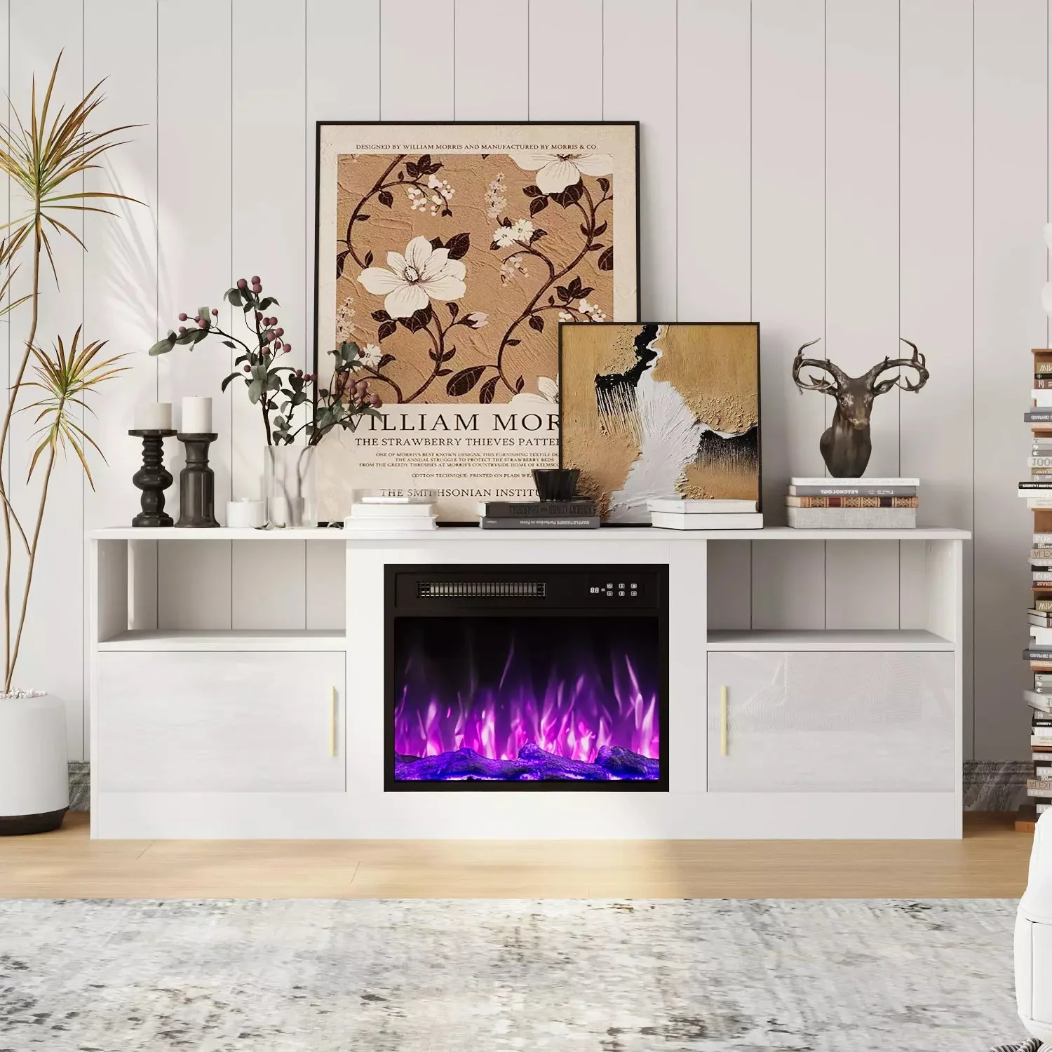 Waleaf Fireplace TV Stand with 23" Electric Fireplace, LED Lighted Entertainment Center, Adjustable Flame LED Color for TVs up to 80" - Image 2