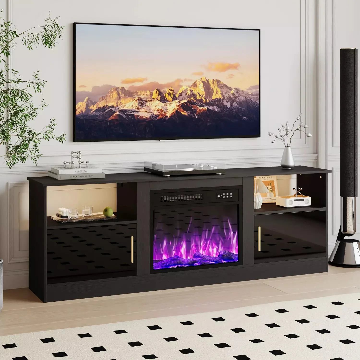 Waleaf Fireplace TV Stand with 23" Electric Fireplace, LED Lighted Entertainment Center, Adjustable Flame LED Color for TVs up to 80" - Image 3