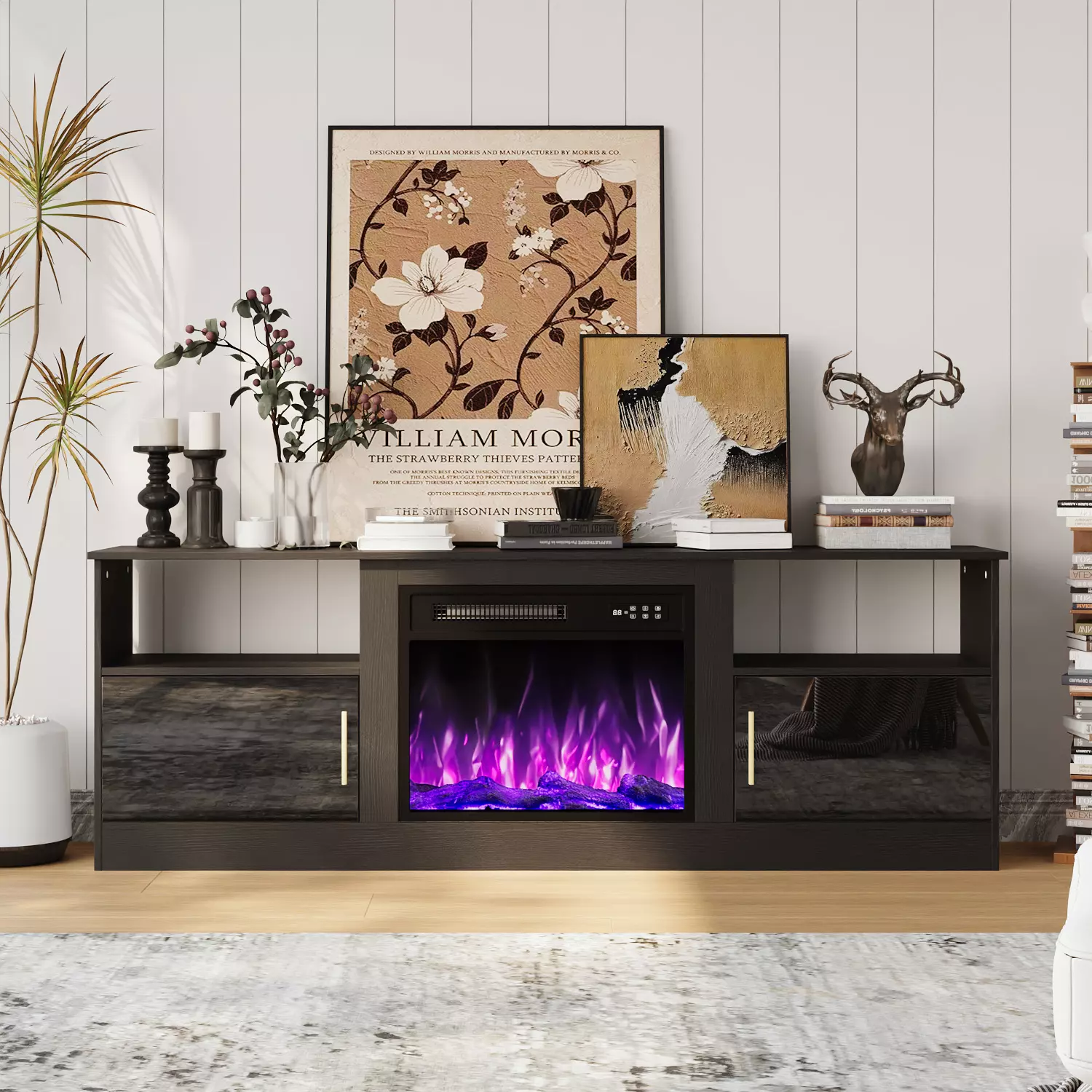 Waleaf Fireplace TV Stand with 23" Electric Fireplace, LED Lighted Entertainment Center, Adjustable Flame LED Color for TVs up to 80" - Image 4