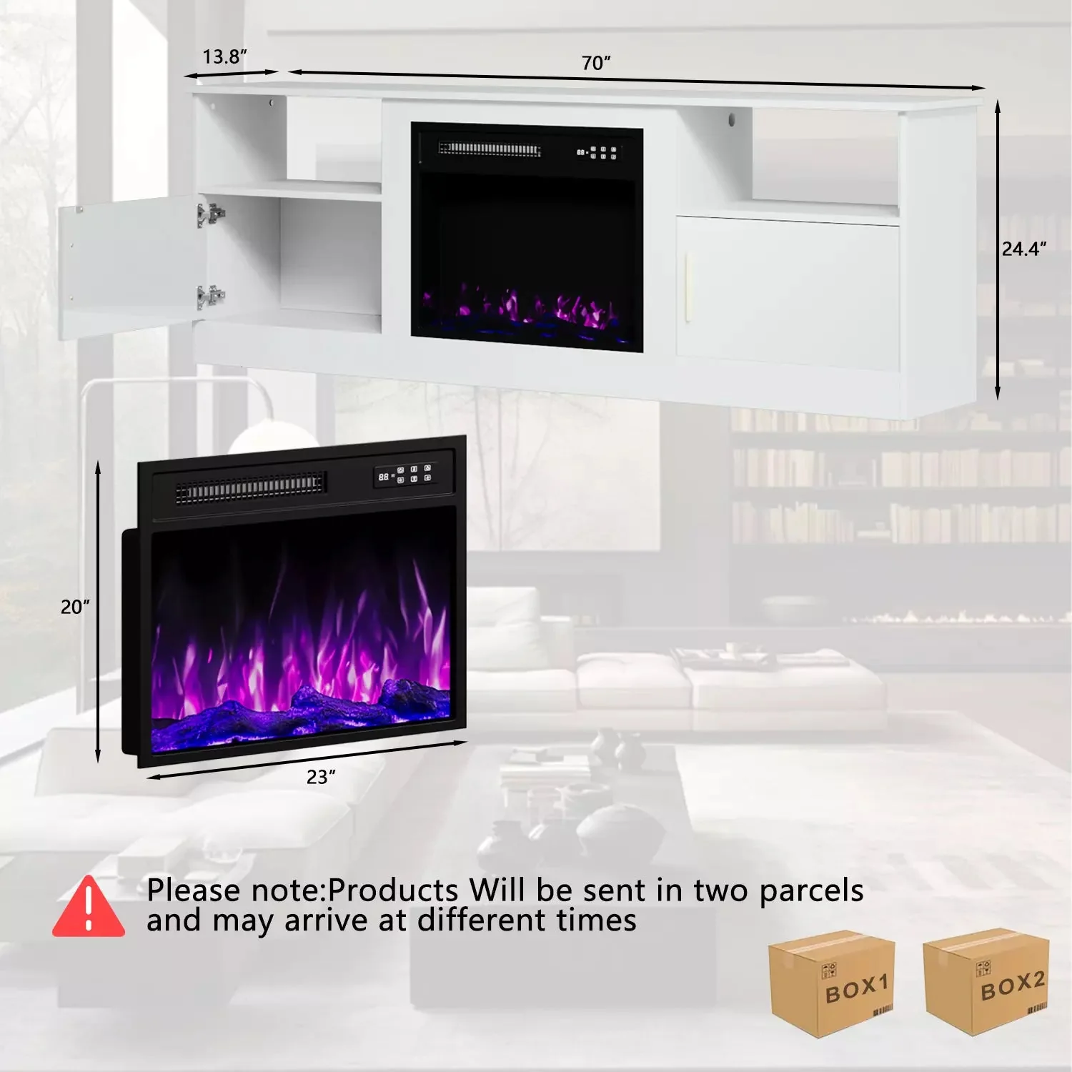 Waleaf Fireplace TV Stand with 23" Electric Fireplace, LED Lighted Entertainment Center, Adjustable Flame LED Color for TVs up to 80" - Image 8