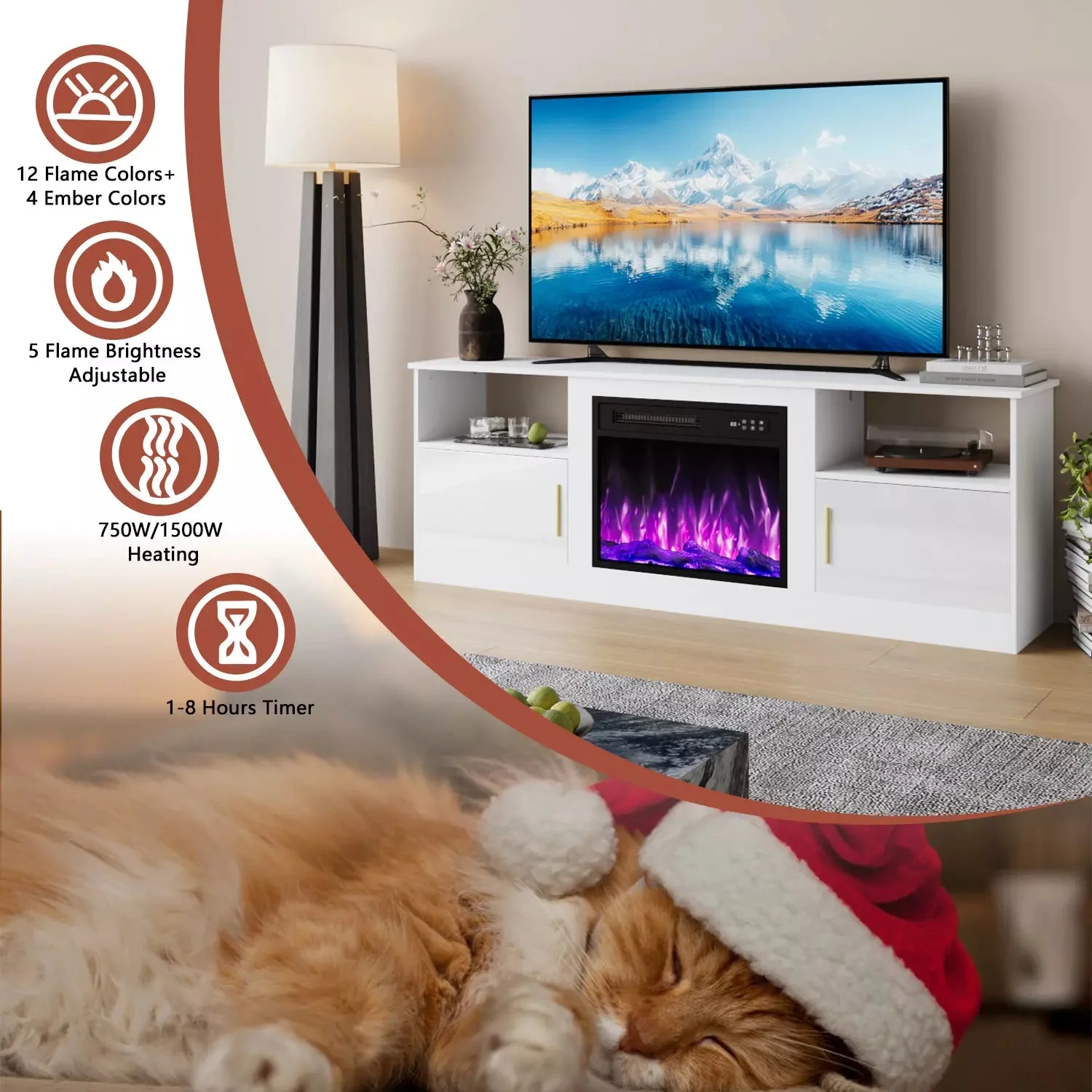 Waleaf Fireplace TV Stand with 23" Electric Fireplace, LED Lighted Entertainment Center, Adjustable Flame LED Color for TVs up to 80" - Image 9
