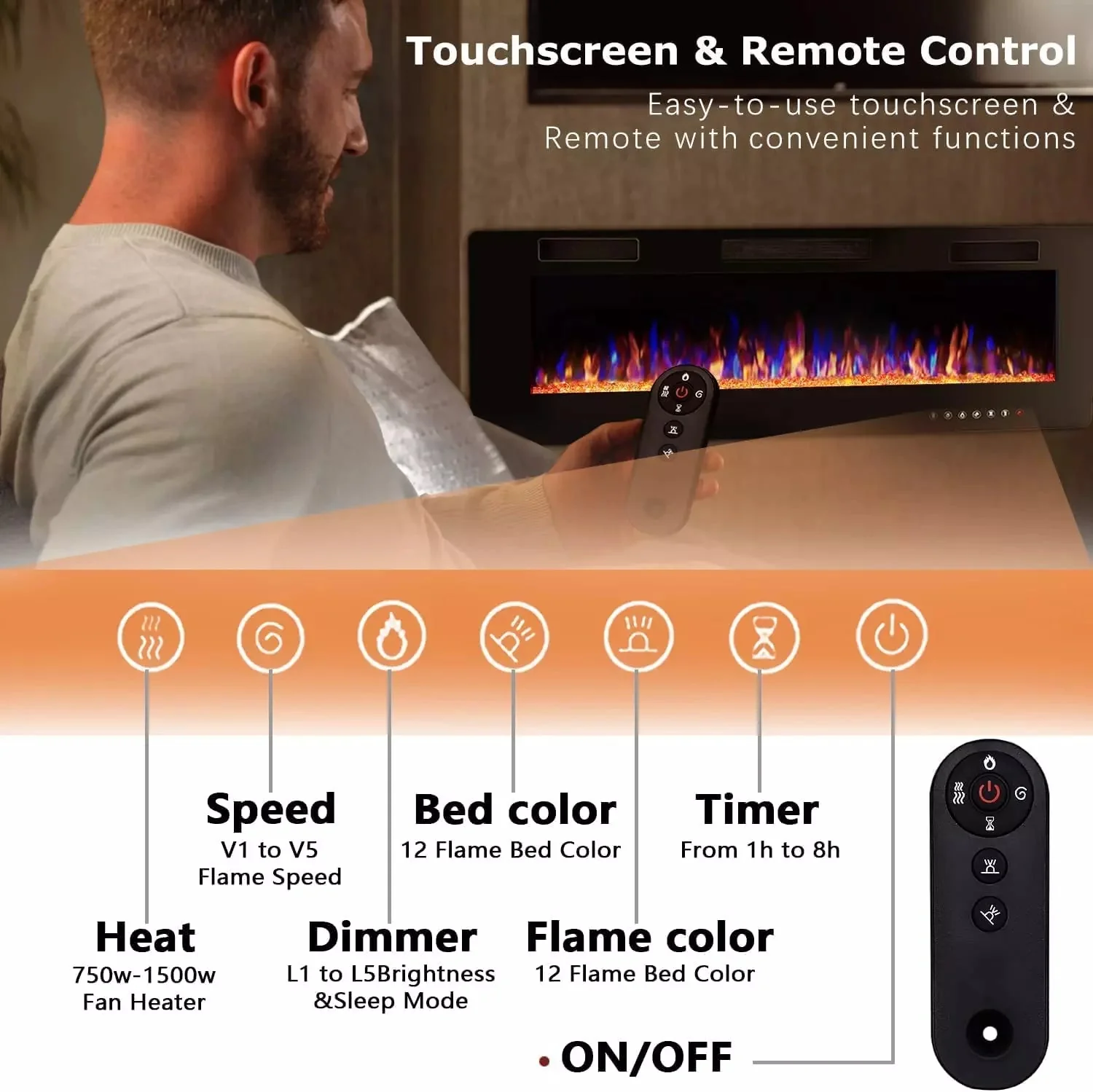 Wayfair No.1 Ultra-Thin Wall Mounted & Recessed Electric Fireplace, 72 inch - Image 4