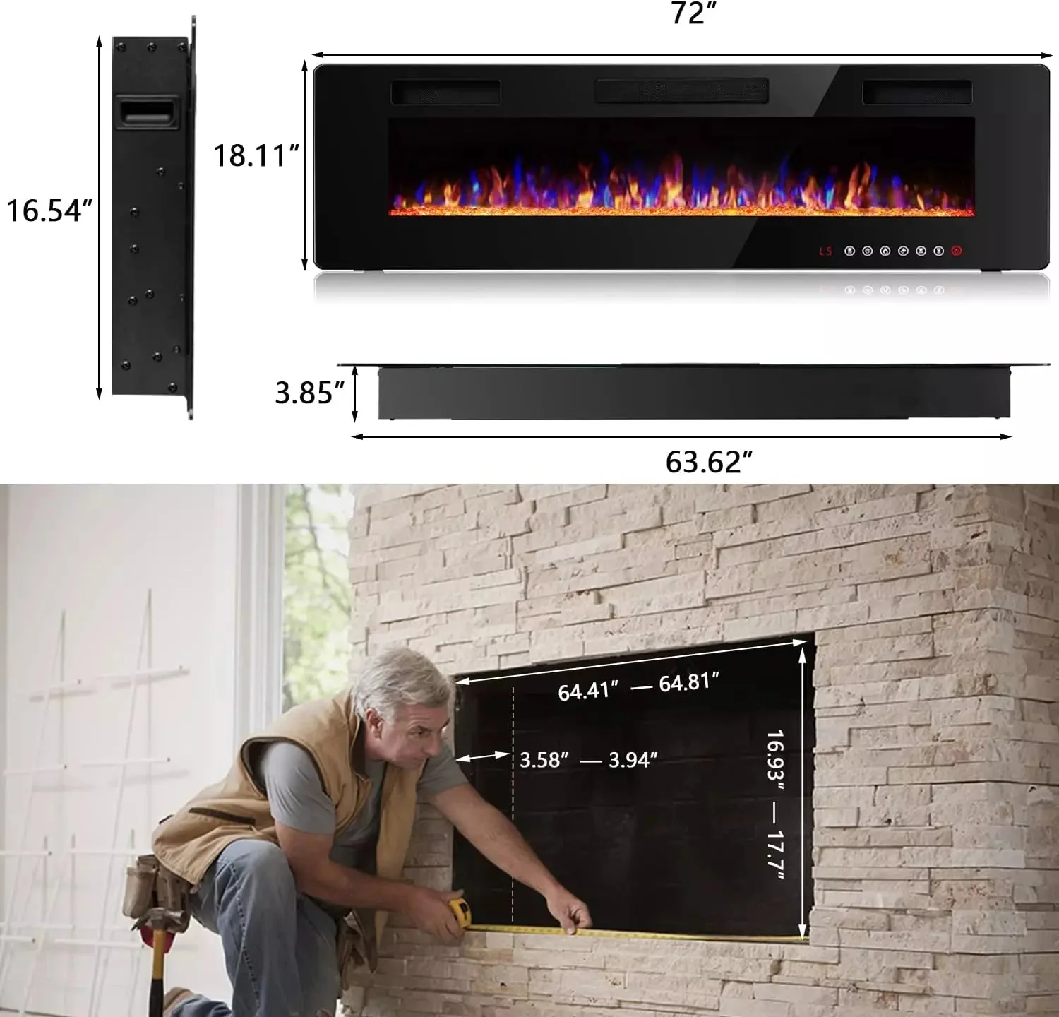 Wayfair No.1 Ultra-Thin Wall Mounted & Recessed Electric Fireplace, 72 inch - Image 7