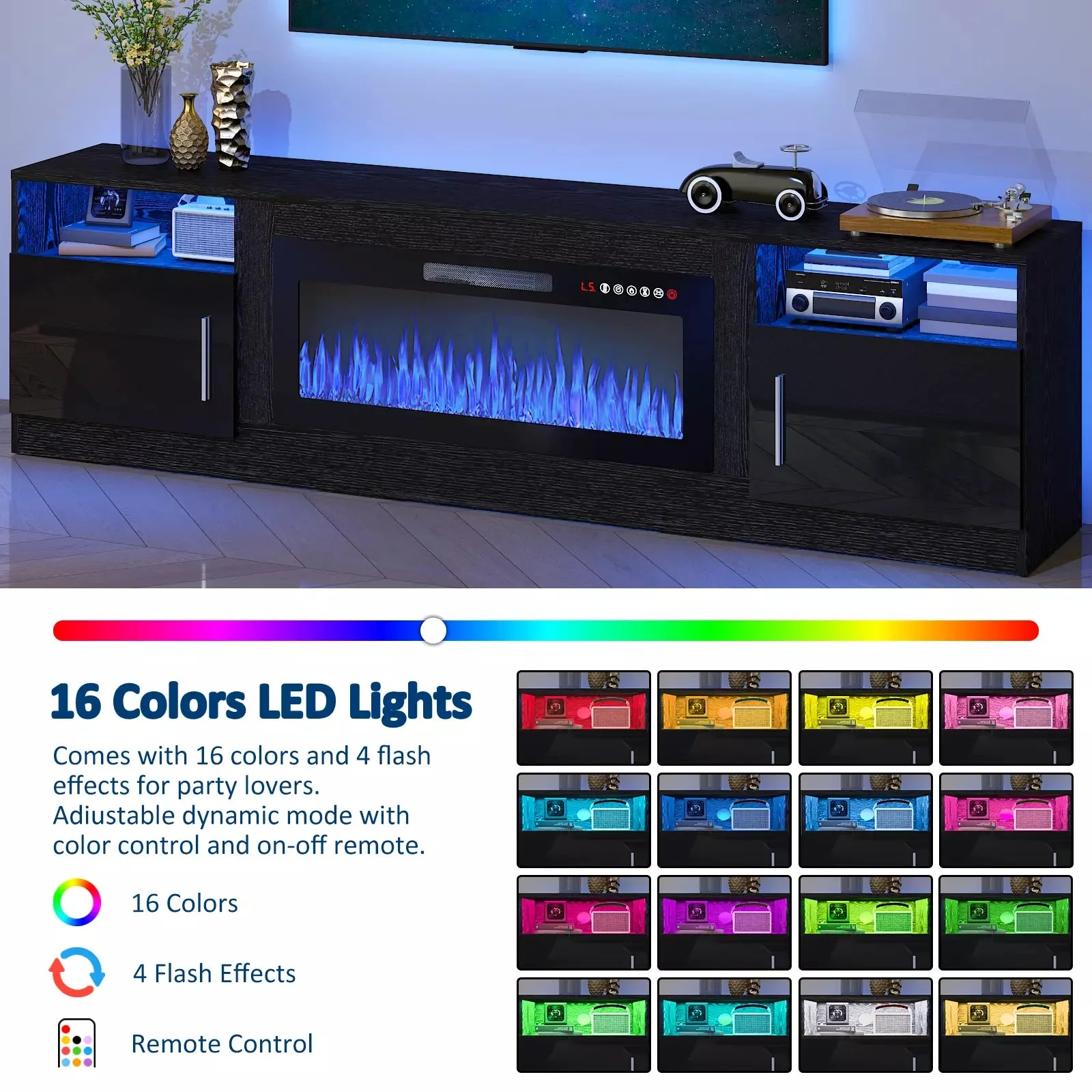 PUKAMI Fireplace TV Stand for TVs Up to 90" TV with 36" Electric Fireplace - Image 10