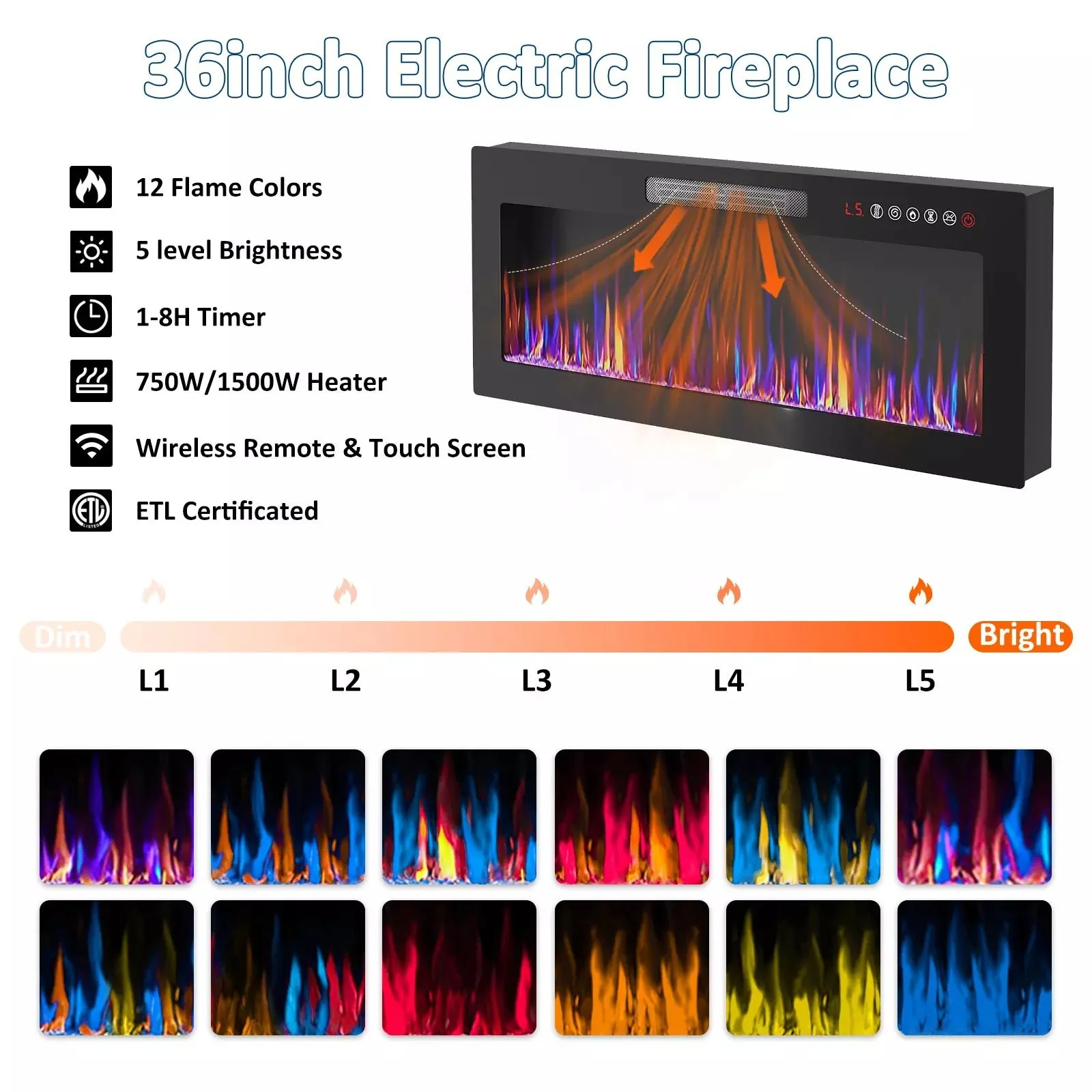PUKAMI Fireplace TV Stand for TVs Up to 90" TV with 36" Electric Fireplace - Image 12