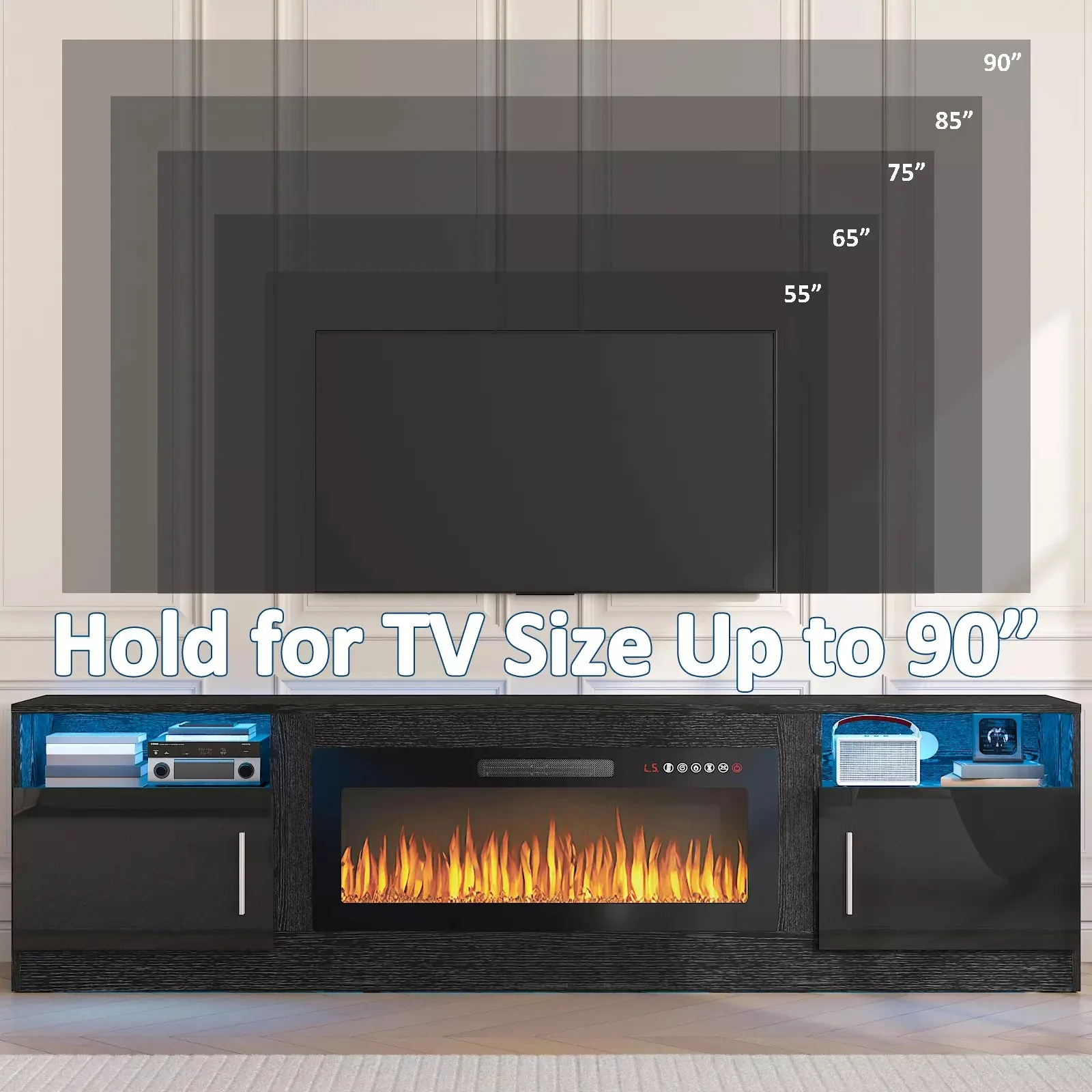 PUKAMI Fireplace TV Stand for TVs Up to 90" TV with 36" Electric Fireplace - Image 13