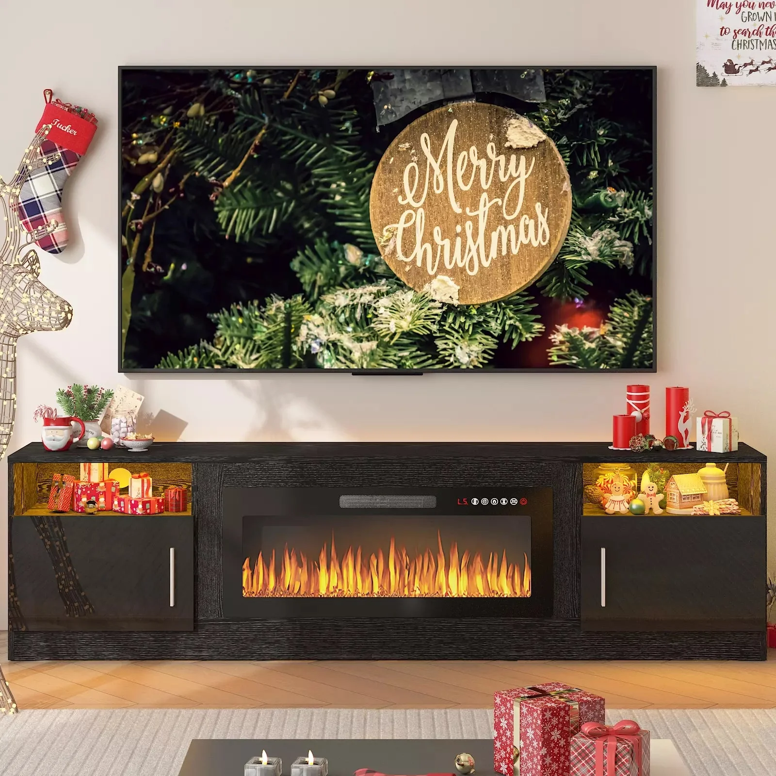 PUKAMI Fireplace TV Stand for TVs Up to 90" TV with 36" Electric Fireplace - Image 14