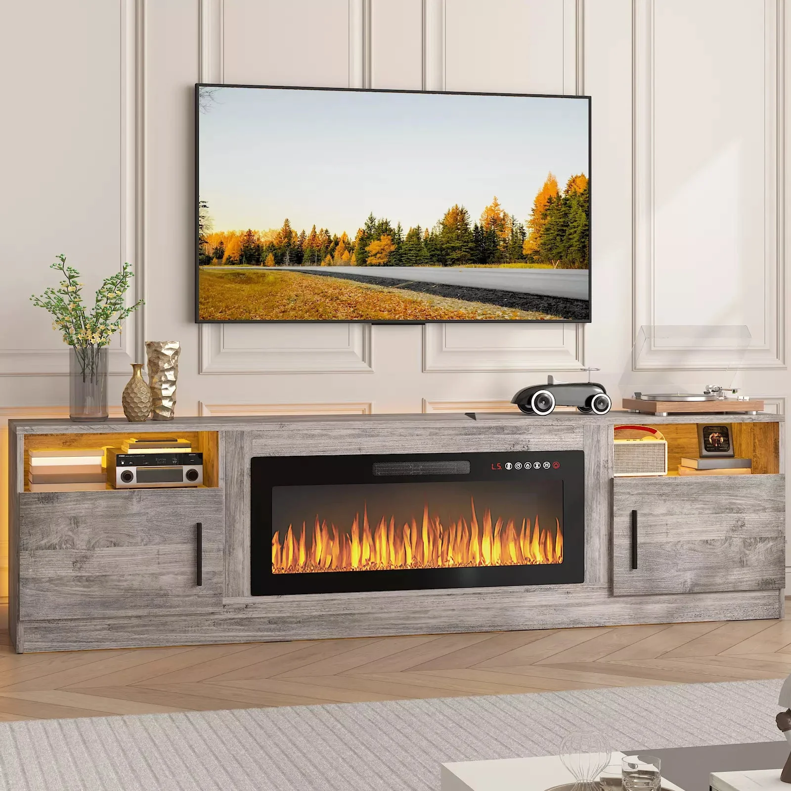 PUKAMI Fireplace TV Stand for TVs Up to 90" TV with 36" Electric Fireplace - Image 17