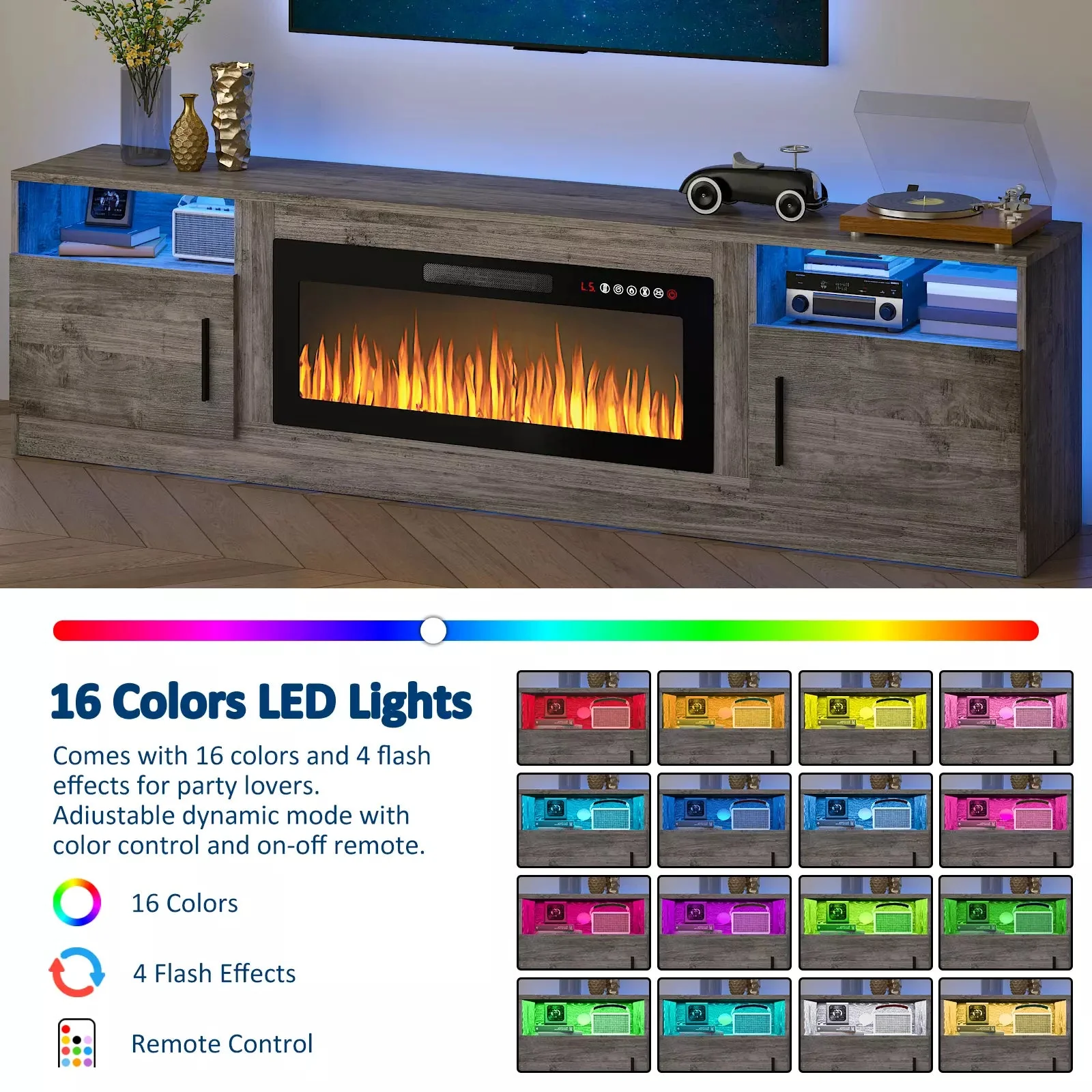 PUKAMI Fireplace TV Stand for TVs Up to 90" TV with 36" Electric Fireplace - Image 18