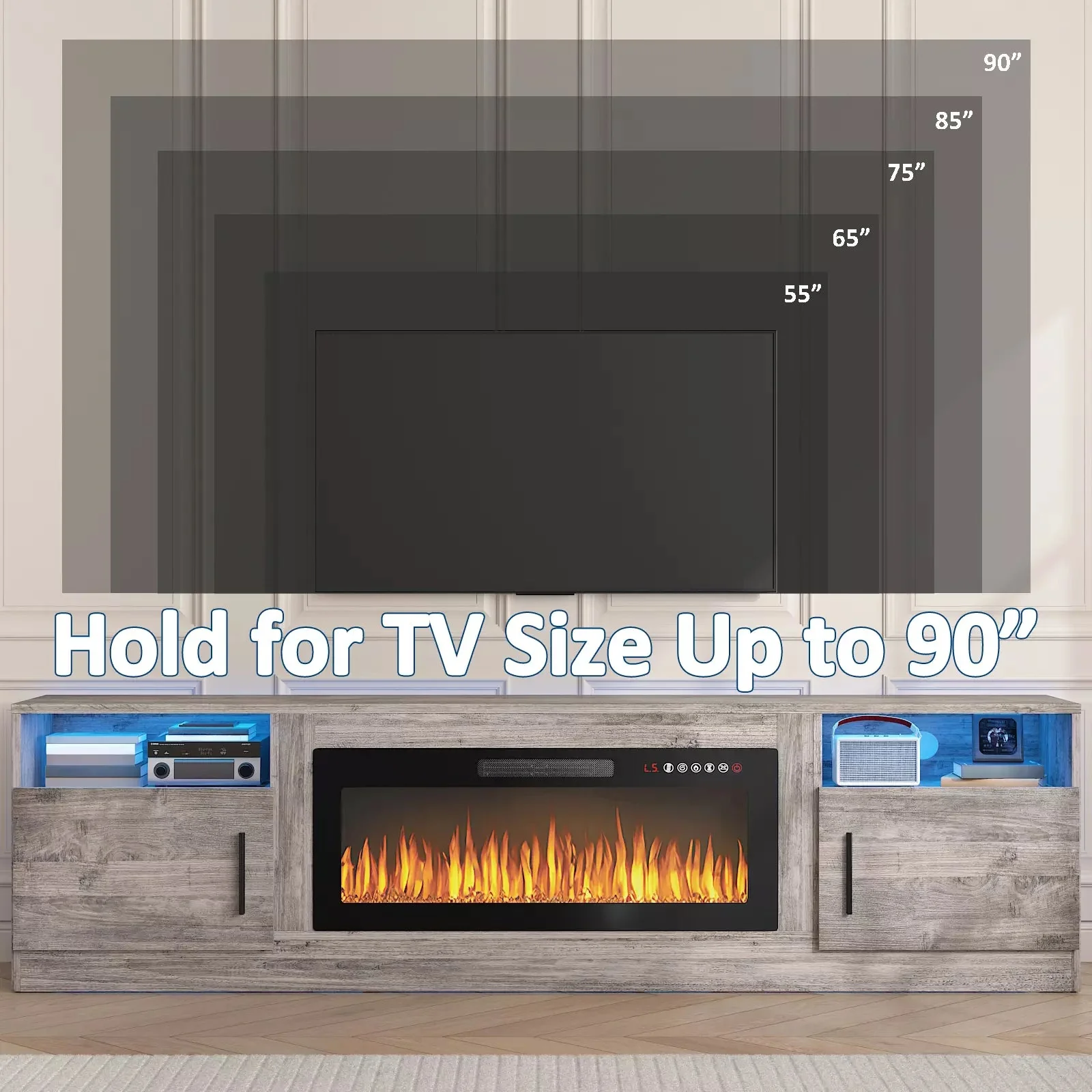 PUKAMI Fireplace TV Stand for TVs Up to 90" TV with 36" Electric Fireplace - Image 21