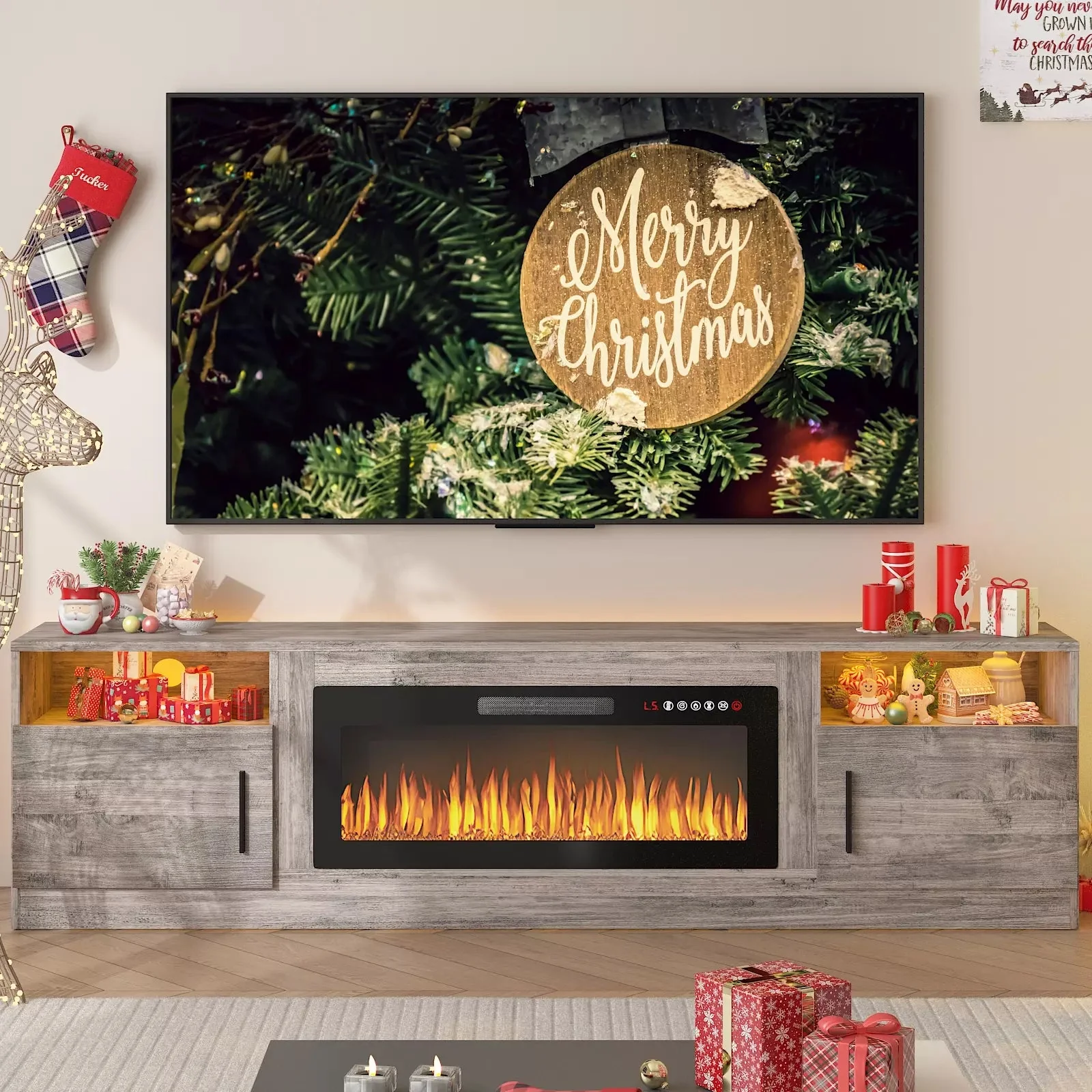 PUKAMI Fireplace TV Stand for TVs Up to 90" TV with 36" Electric Fireplace - Image 22