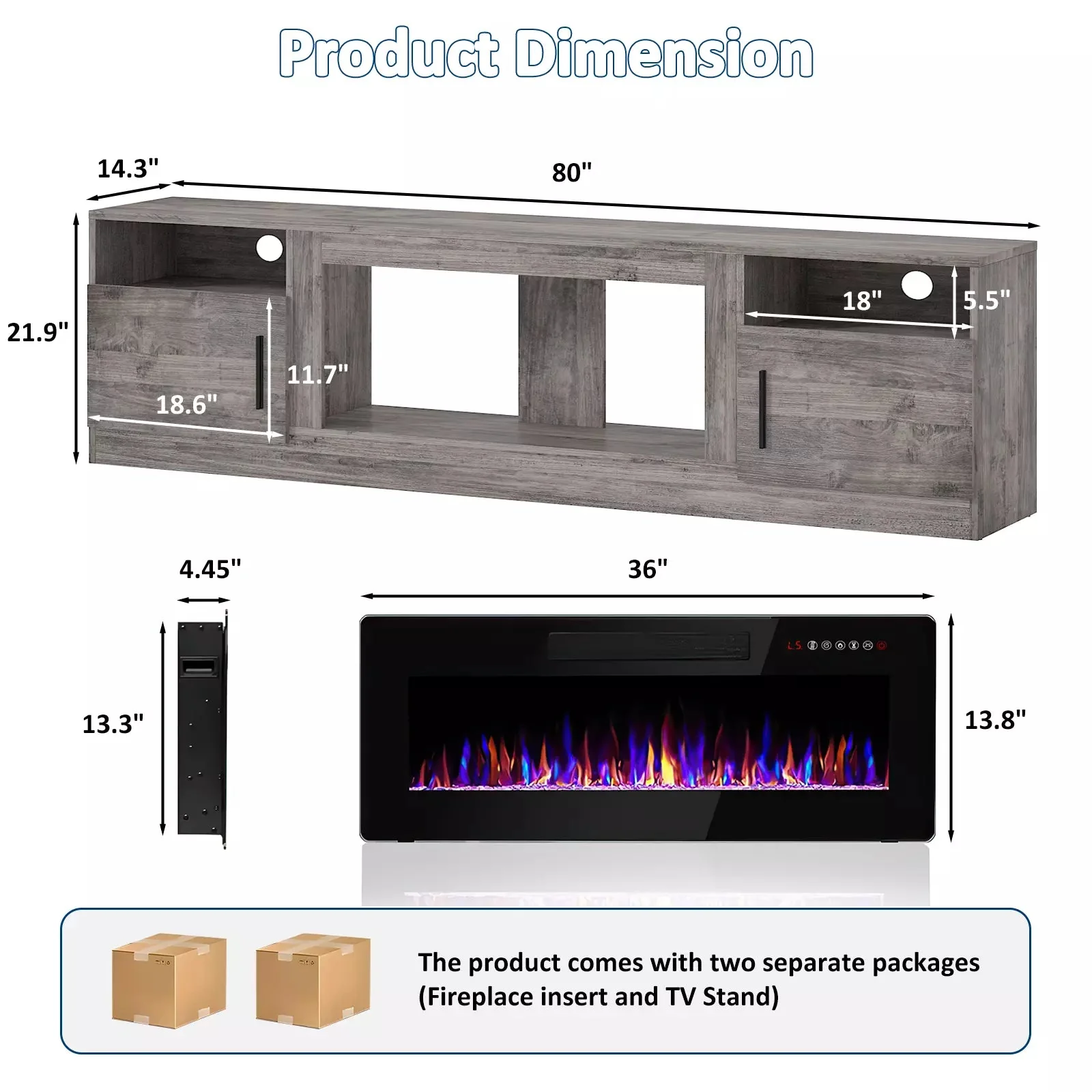 PUKAMI Fireplace TV Stand for TVs Up to 90" TV with 36" Electric Fireplace - Image 23