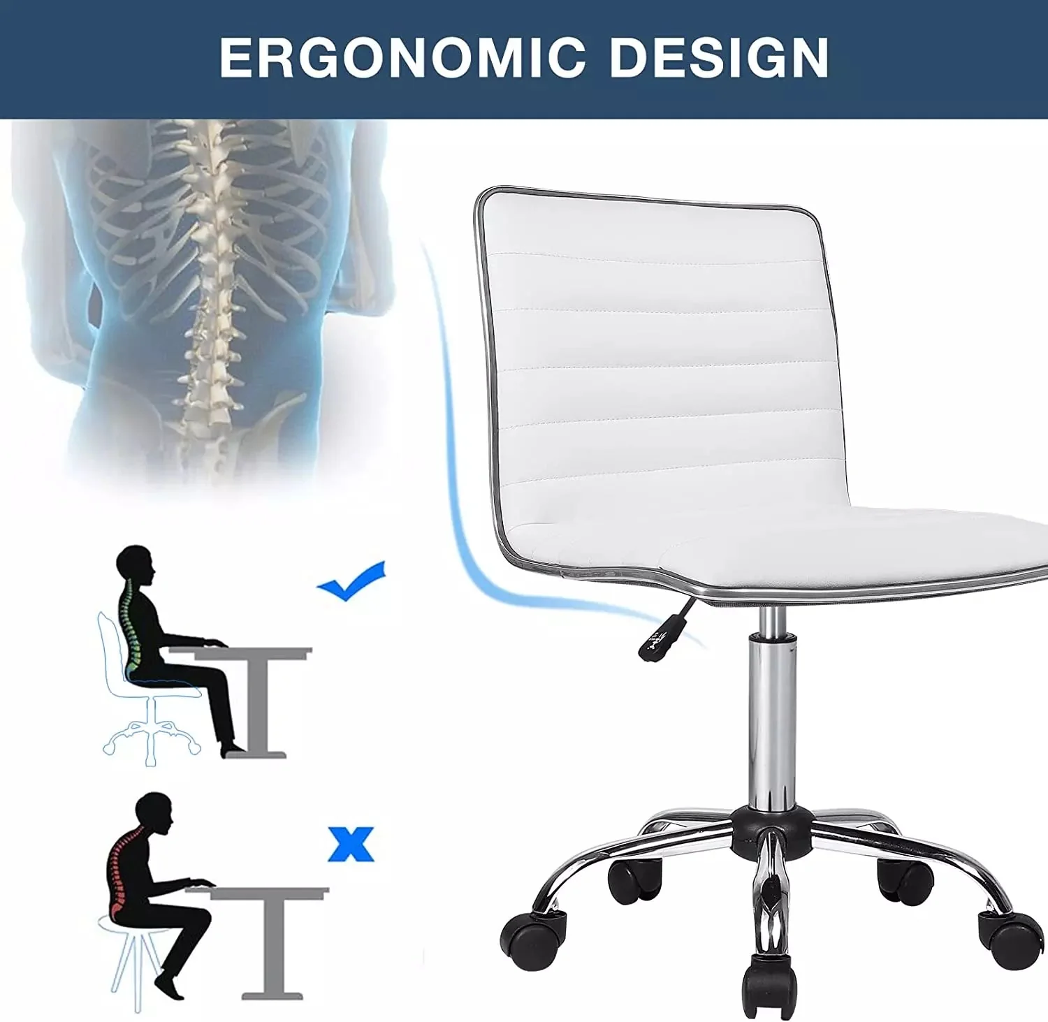 BOSSIN Mid-Back Height Adjustable Office Chair, Armless Swivel Task Chair OF05 - Image 11