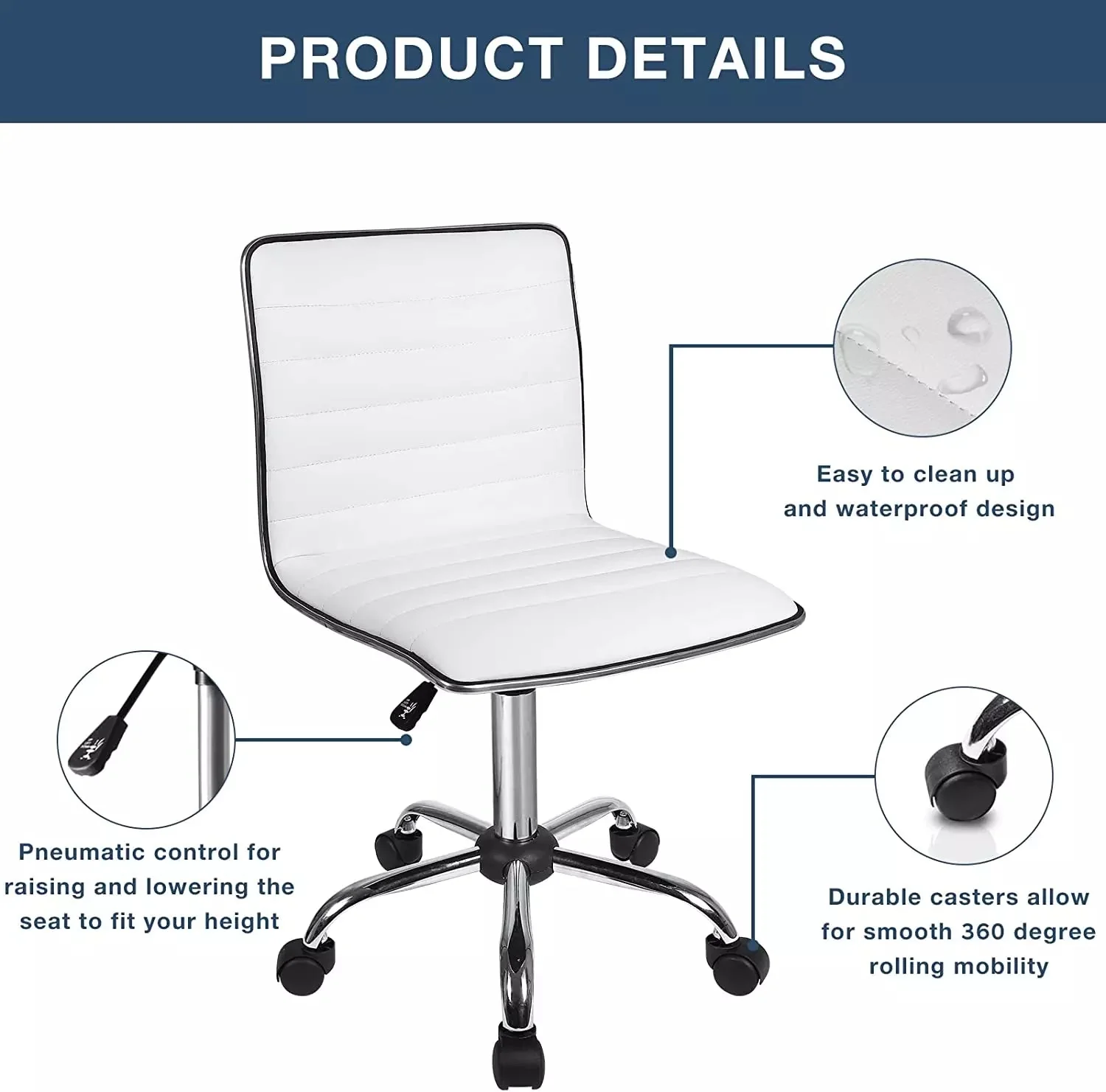 BOSSIN Mid-Back Height Adjustable Office Chair, Armless Swivel Task Chair OF05 - Image 13