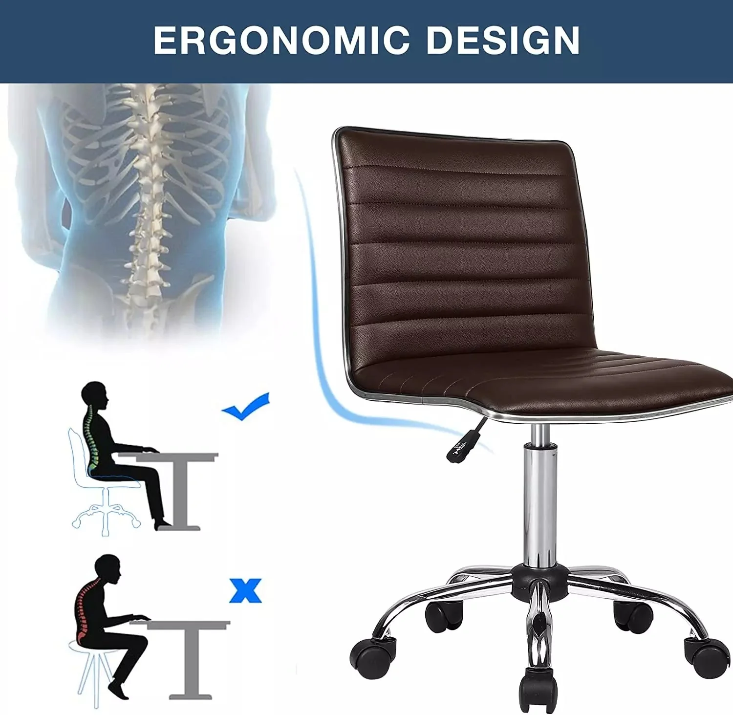 BOSSIN Mid-Back Height Adjustable Office Chair, Armless Swivel Task Chair OF05 - Image 18