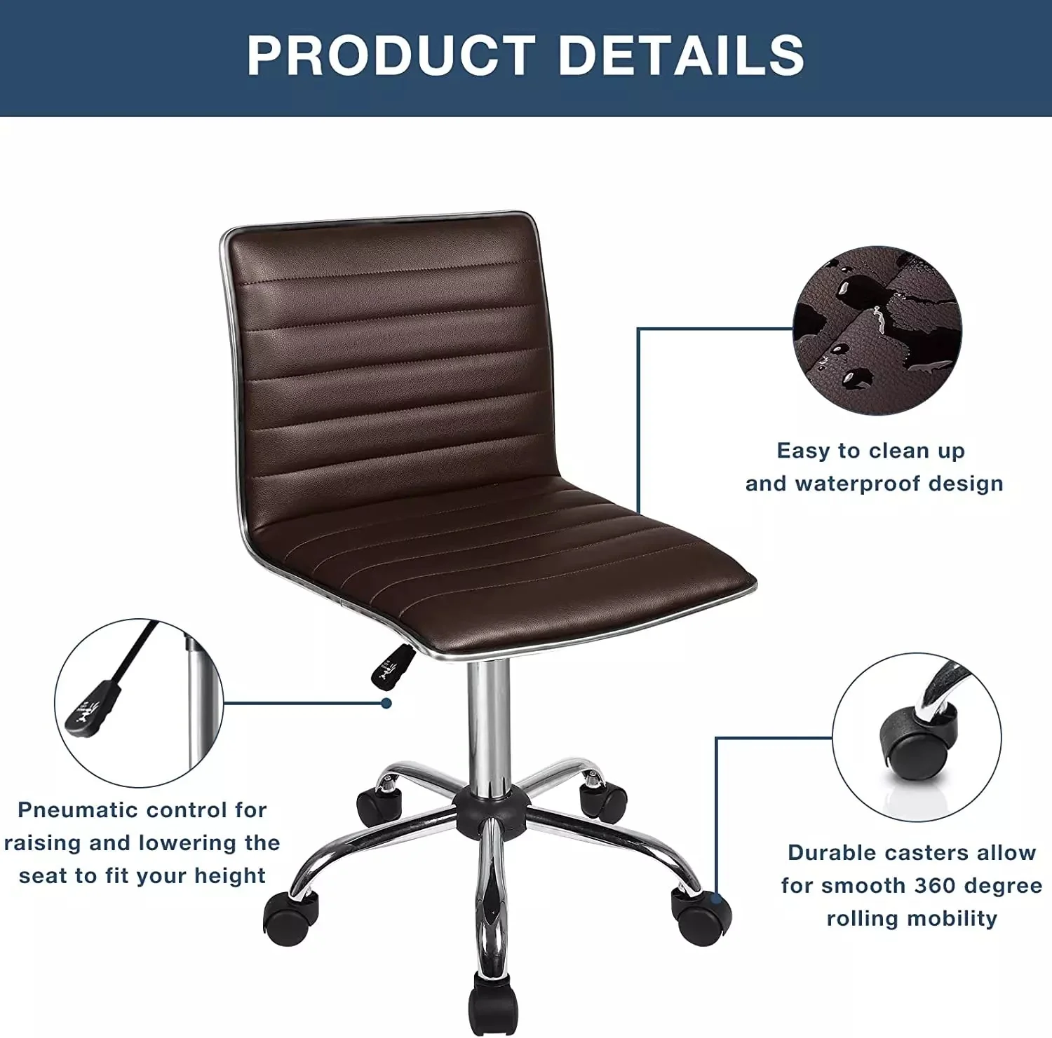 BOSSIN Mid-Back Height Adjustable Office Chair, Armless Swivel Task Chair OF05 - Image 20