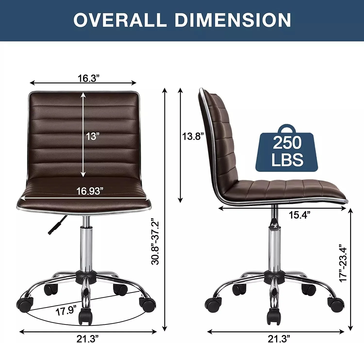 BOSSIN Mid-Back Height Adjustable Office Chair, Armless Swivel Task Chair OF05 - Image 21