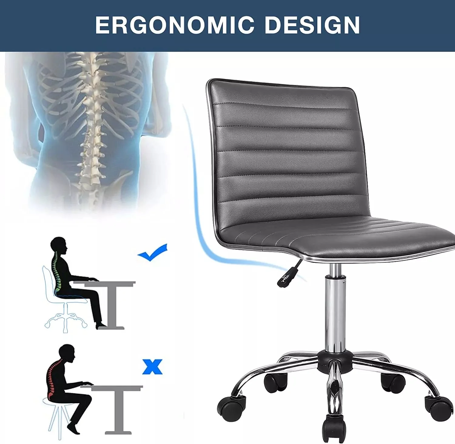 BOSSIN Mid-Back Height Adjustable Office Chair, Armless Swivel Task Chair OF05 - Image 25