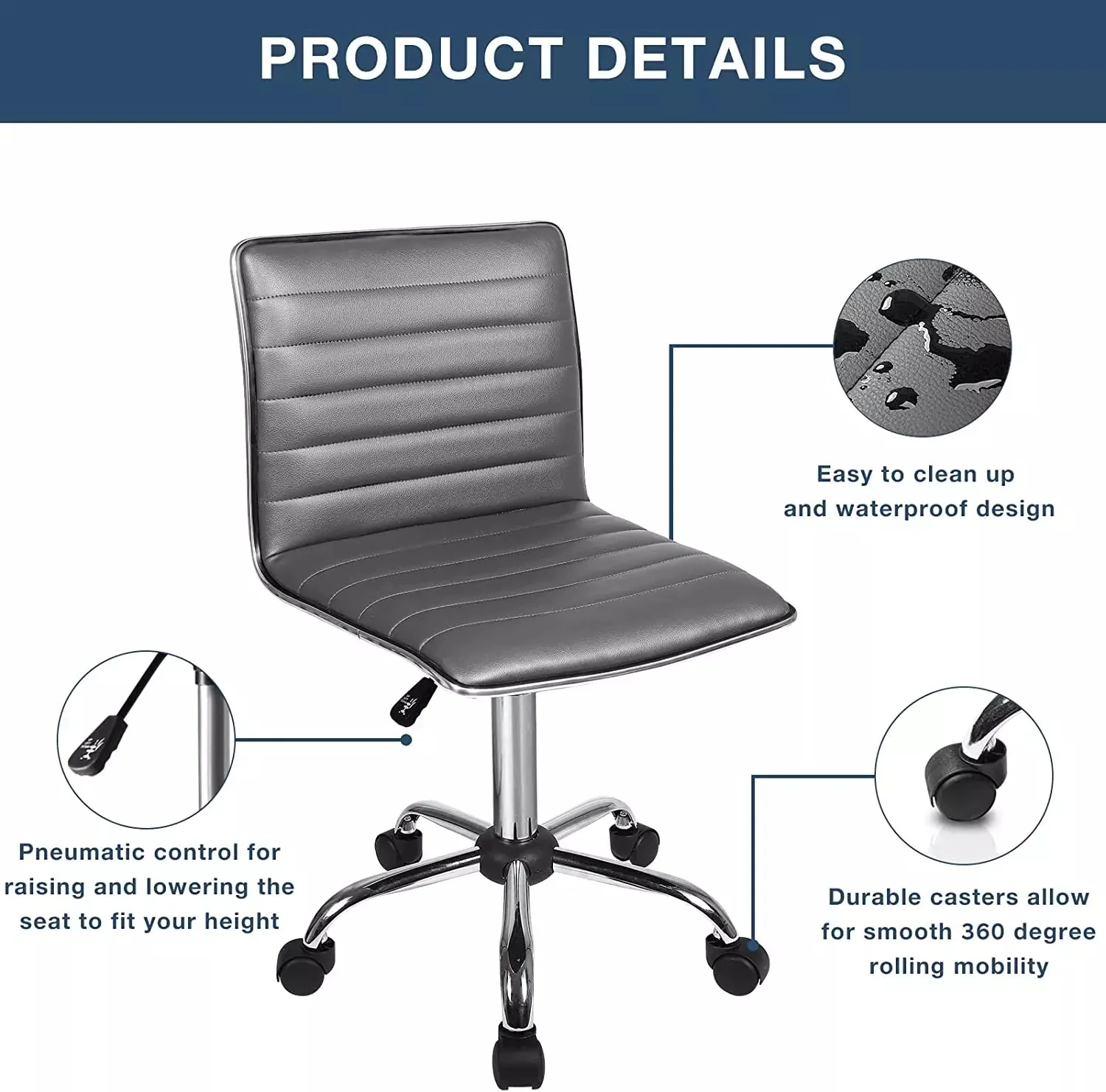 BOSSIN Mid-Back Height Adjustable Office Chair, Armless Swivel Task Chair OF05 - Image 27