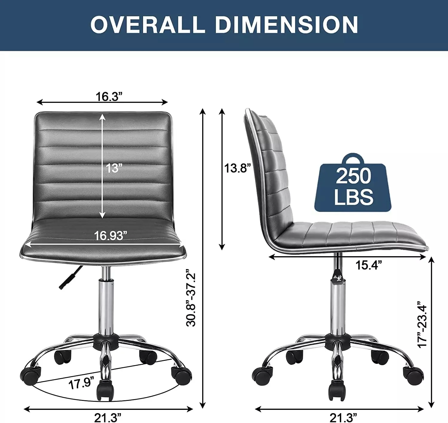 BOSSIN Mid-Back Height Adjustable Office Chair, Armless Swivel Task Chair OF05 - Image 28