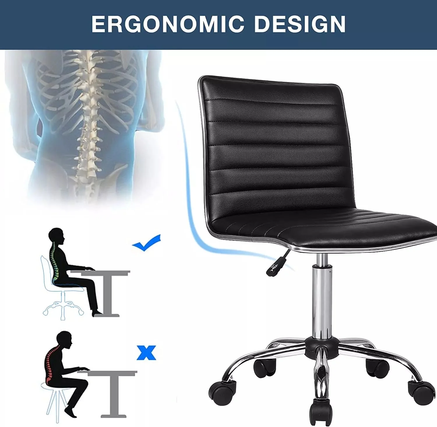BOSSIN Mid-Back Height Adjustable Office Chair, Armless Swivel Task Chair OF05 - Image 4