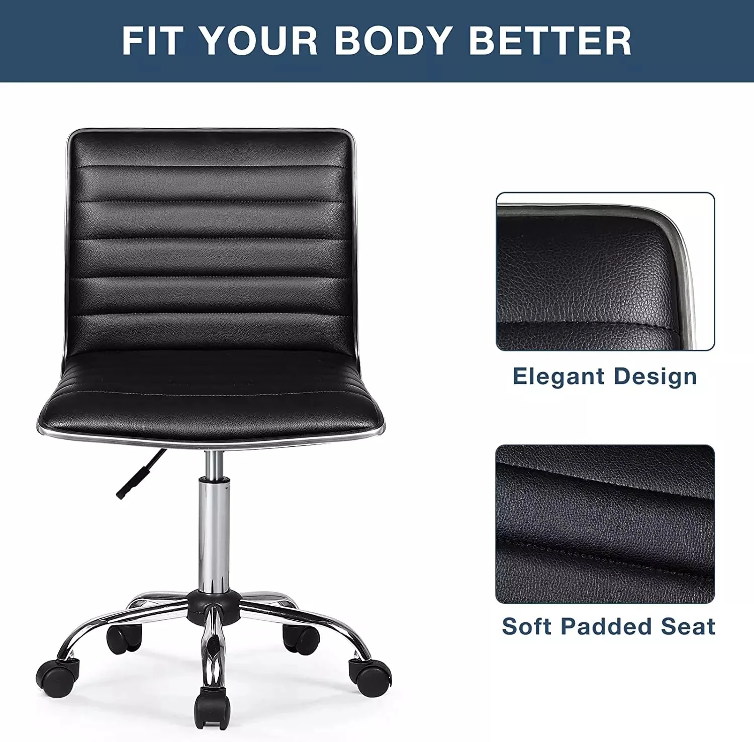 BOSSIN Mid-Back Height Adjustable Office Chair, Armless Swivel Task Chair OF05 - Image 5