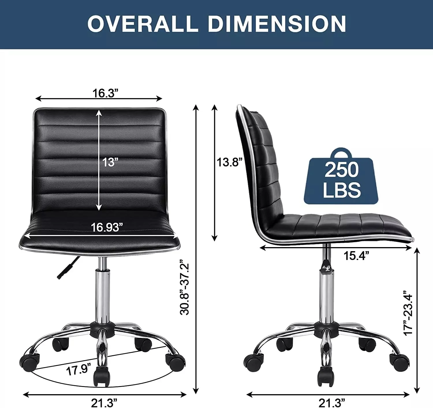BOSSIN Mid-Back Height Adjustable Office Chair, Armless Swivel Task Chair OF05 - Image 7