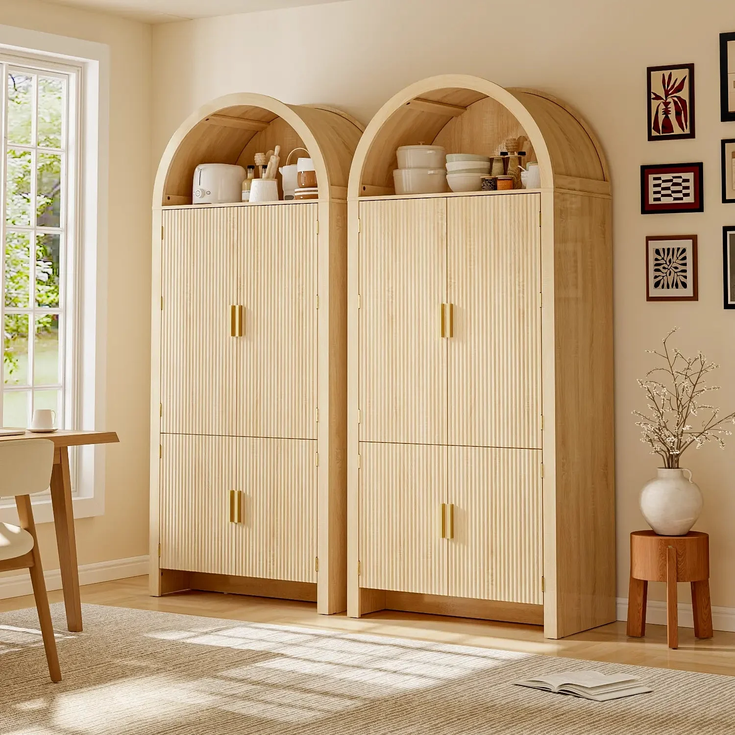 Arched Cabinet, 71" Tall Arched Kitchen Pantry Storage Cabinet with Doors, Modern Fluted Kitchen Storage Cabinet with Adjustable Shelves, Black Cupboard for Kitchen, Dining Room, Bathroom - Image 4