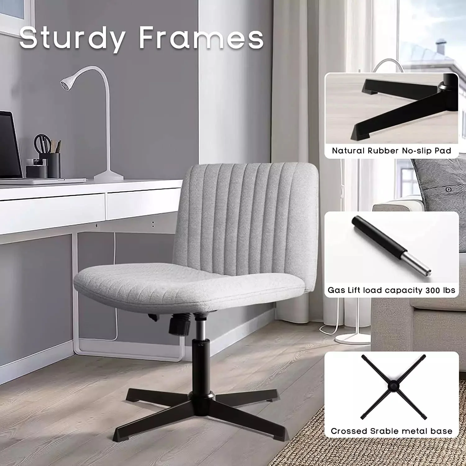 PUKAMI Armless Swivel Office Chair, Height Adjustable Wide Seat Vanity Chair OFC06 - Image 10