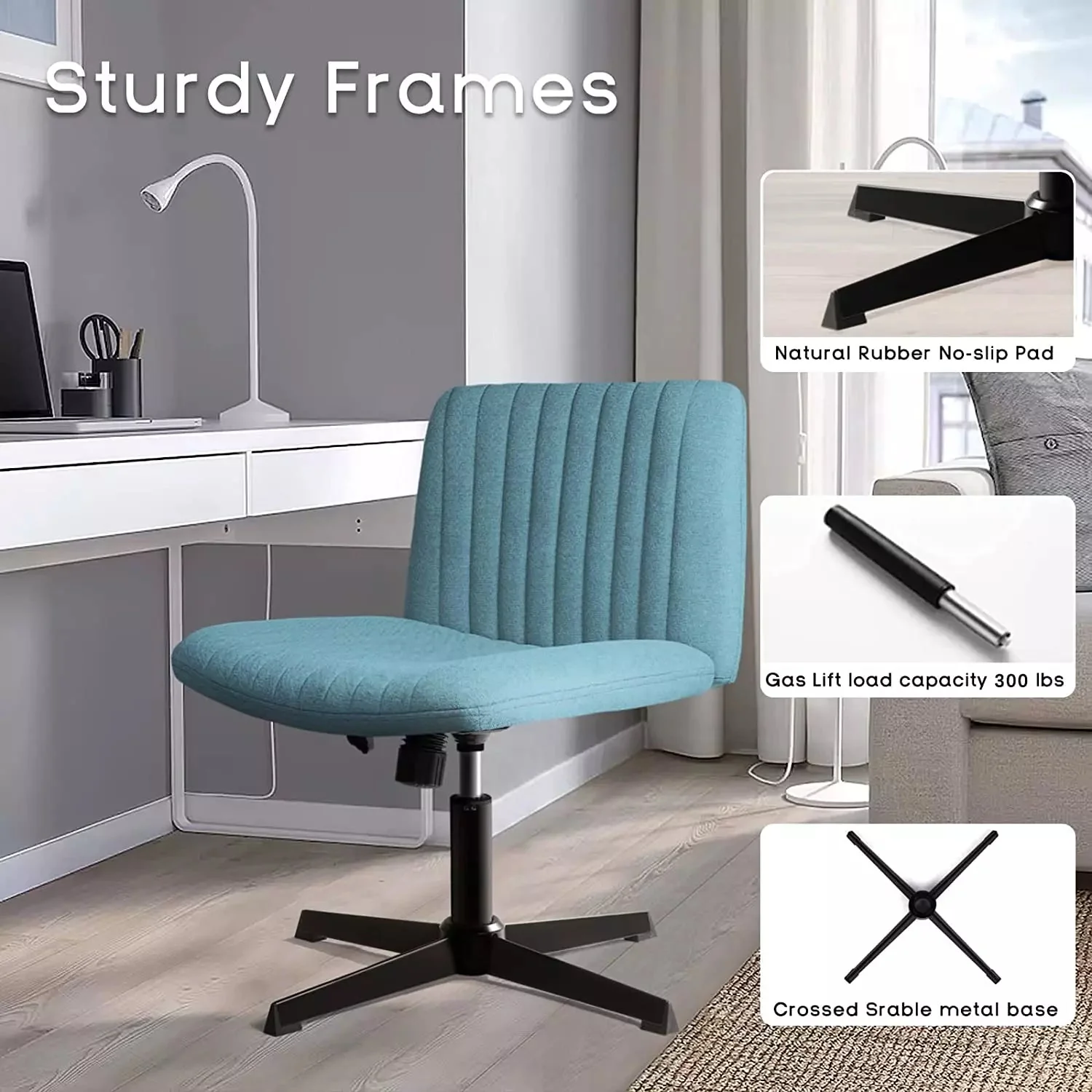 PUKAMI Armless Swivel Office Chair, Height Adjustable Wide Seat Vanity Chair OFC06 - Image 17