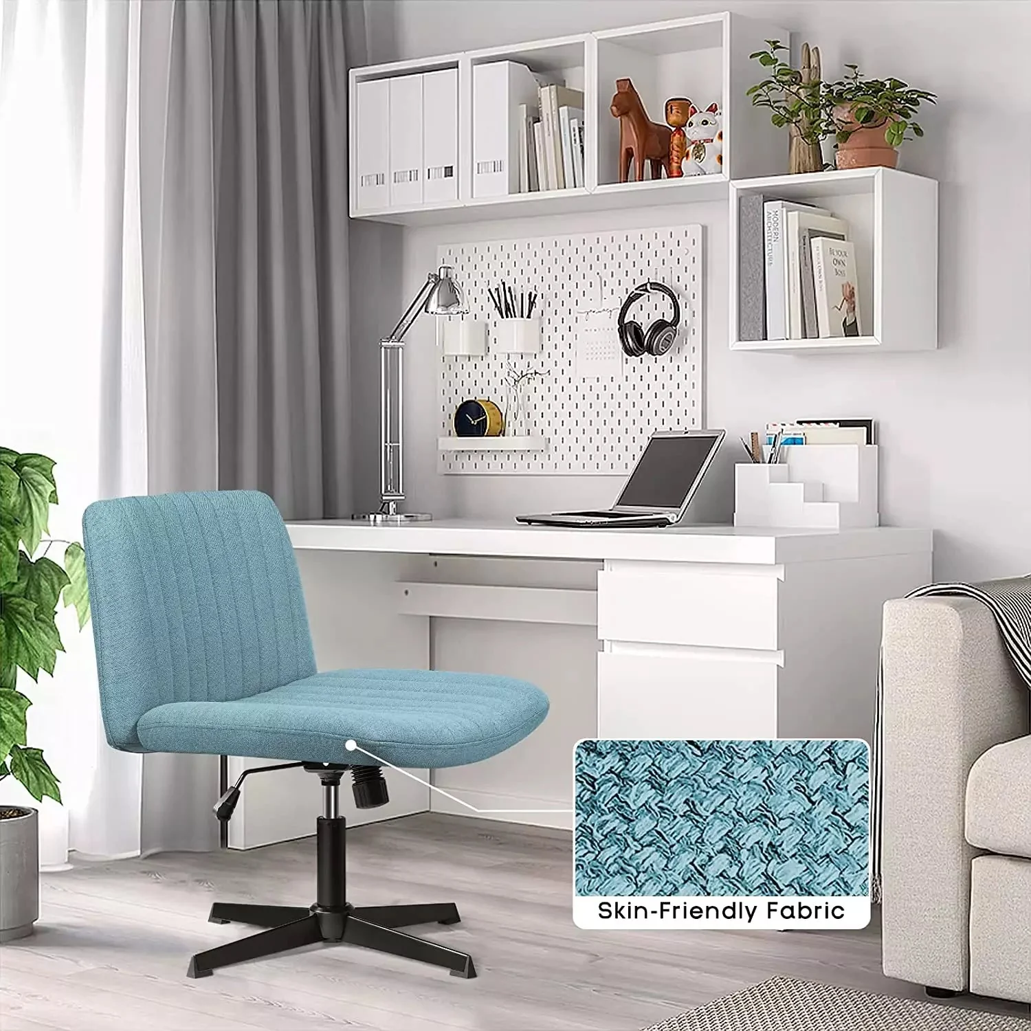PUKAMI Armless Swivel Office Chair, Height Adjustable Wide Seat Vanity Chair OFC06 - Image 20