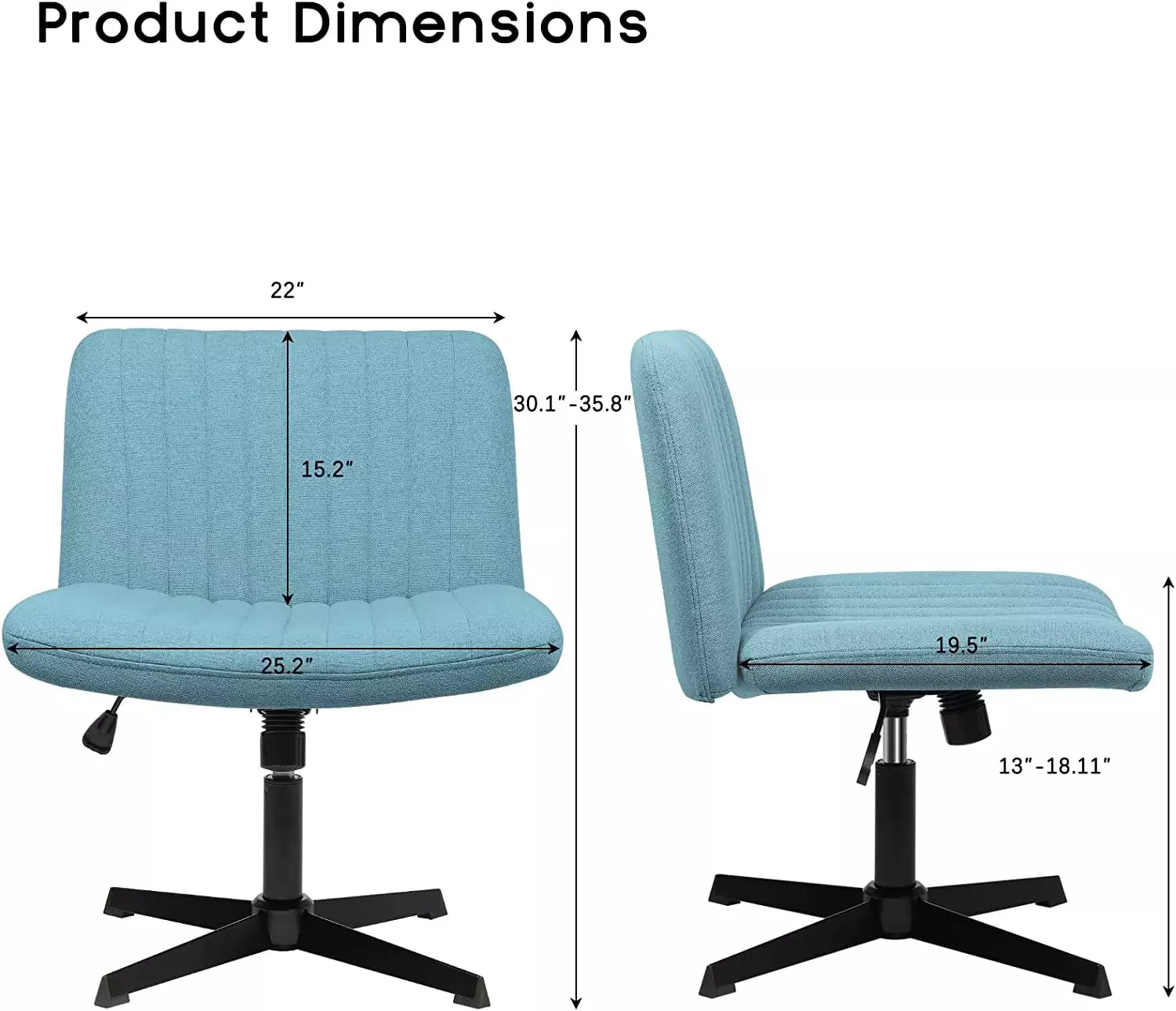 PUKAMI Armless Swivel Office Chair, Height Adjustable Wide Seat Vanity Chair OFC06 - Image 21