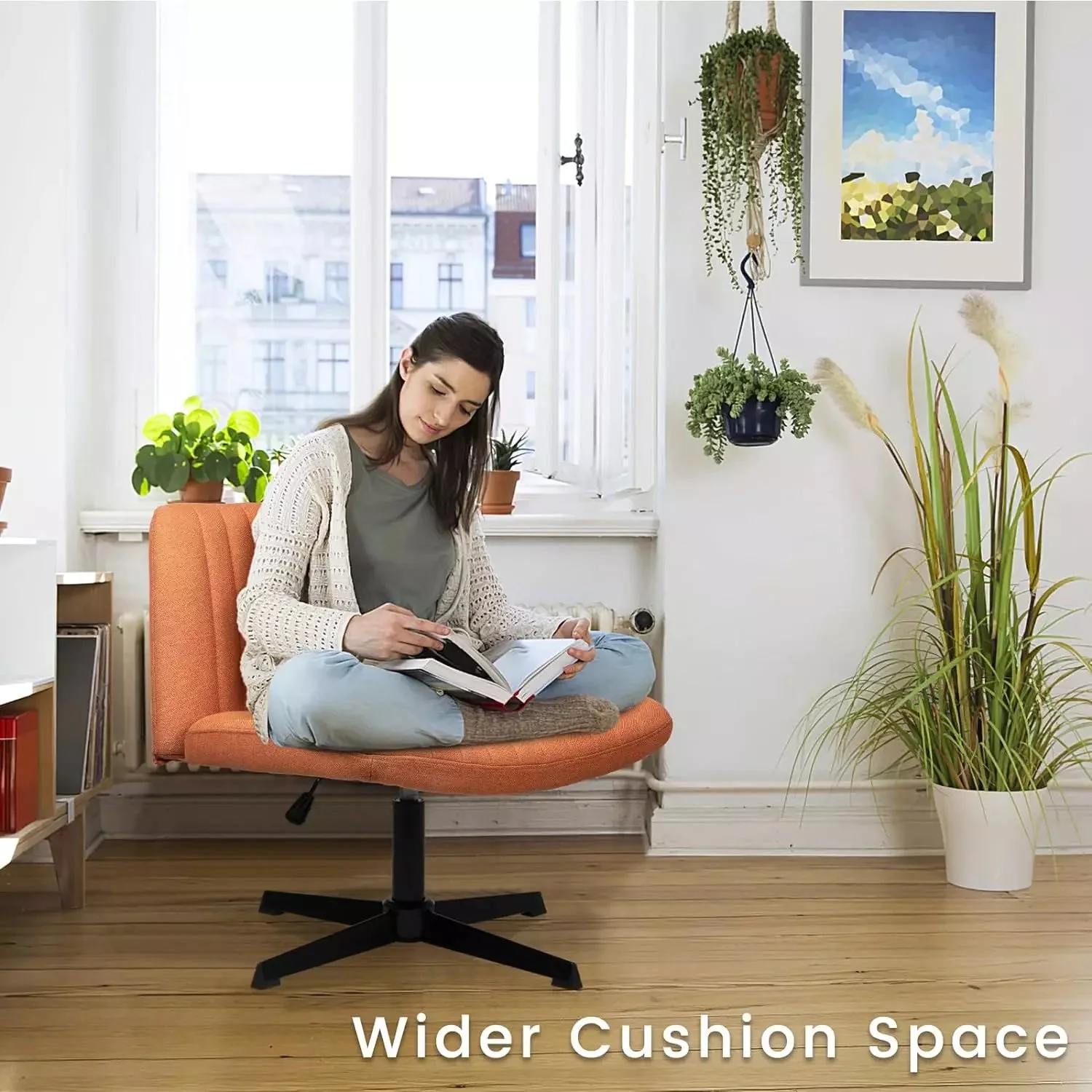 PUKAMI Armless Swivel Office Chair, Height Adjustable Wide Seat Vanity Chair OFC06 - Image 23
