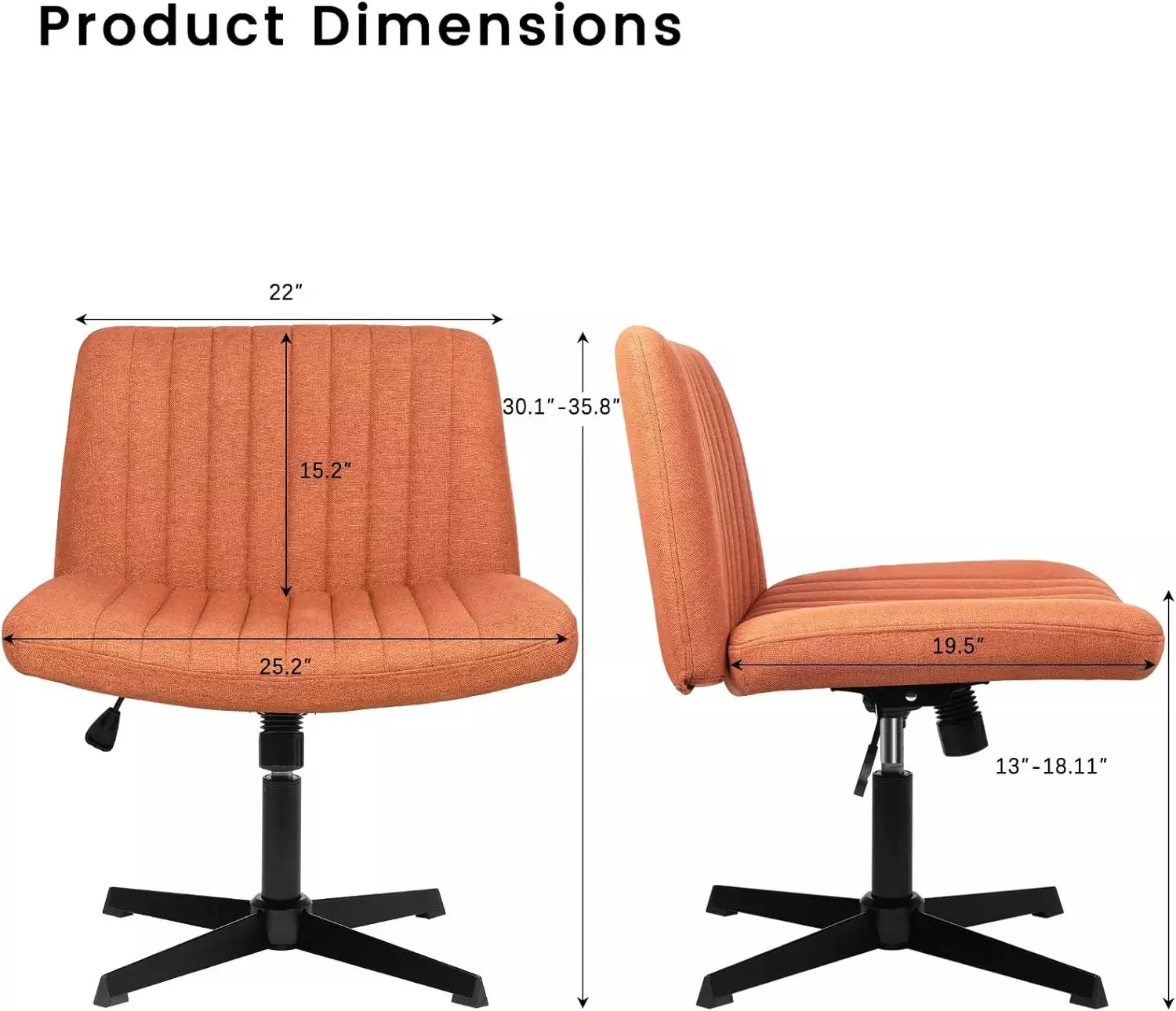 PUKAMI Armless Swivel Office Chair, Height Adjustable Wide Seat Vanity Chair OFC06 - Image 28
