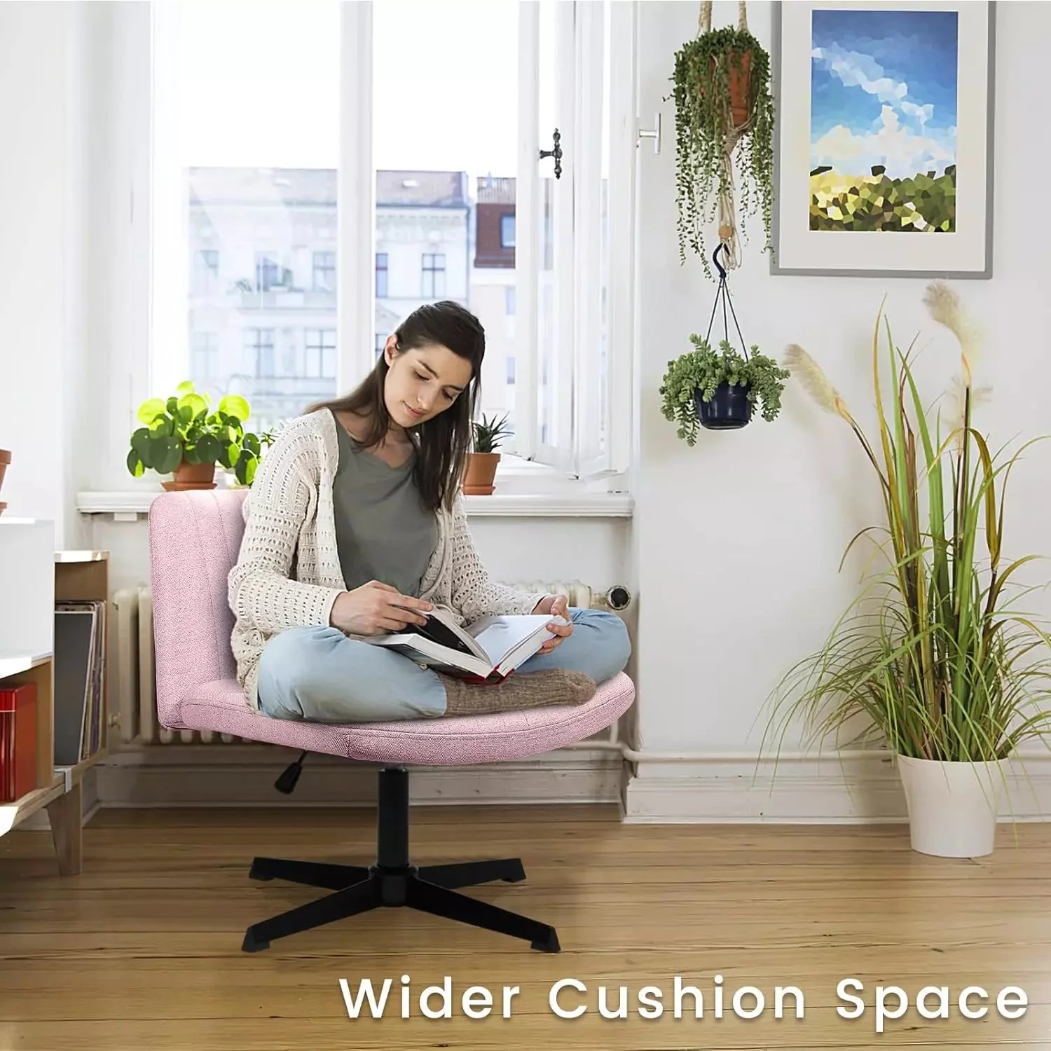 PUKAMI Armless Swivel Office Chair, Height Adjustable Wide Seat Vanity Chair OFC06 - Image 30