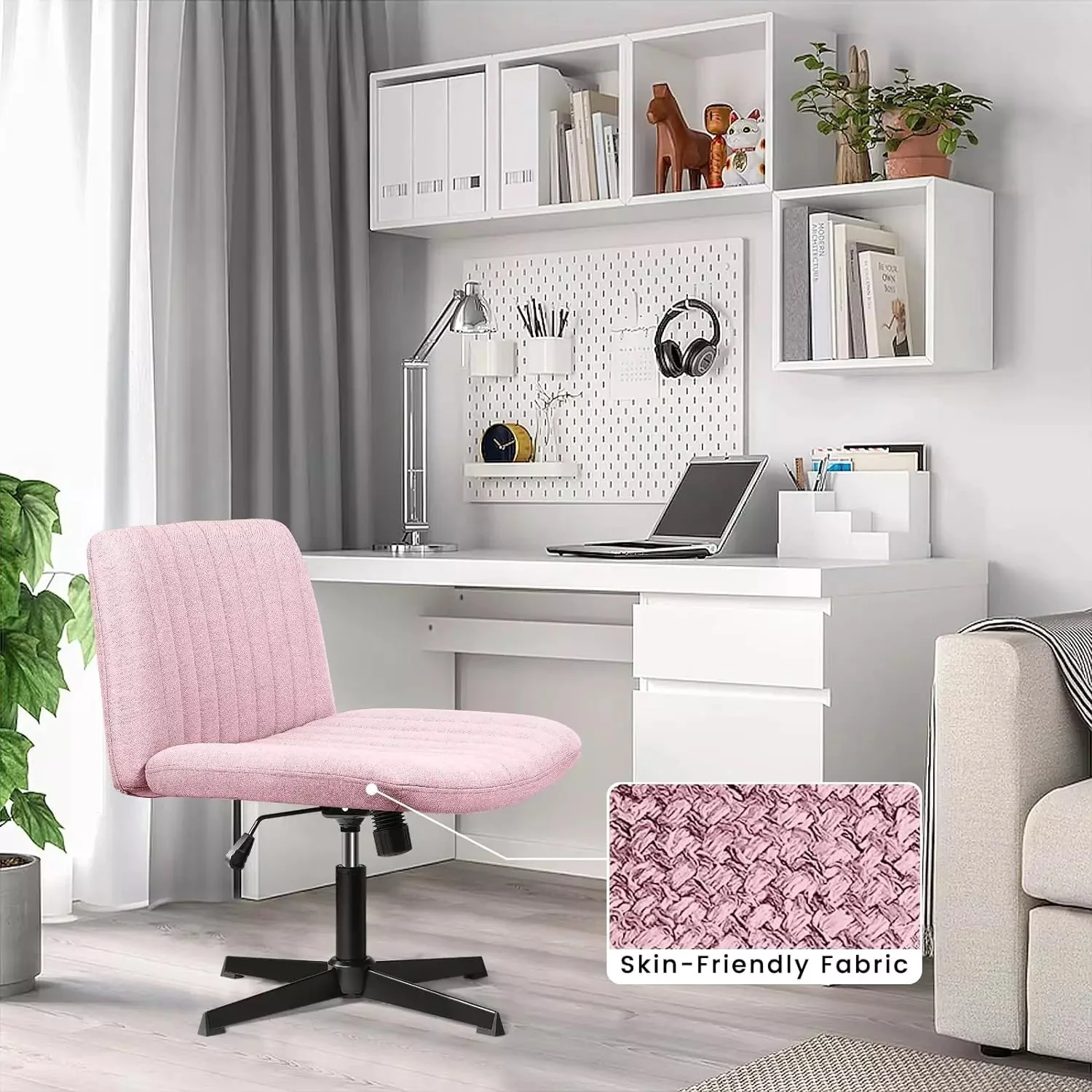 PUKAMI Armless Swivel Office Chair, Height Adjustable Wide Seat Vanity Chair OFC06 - Image 34