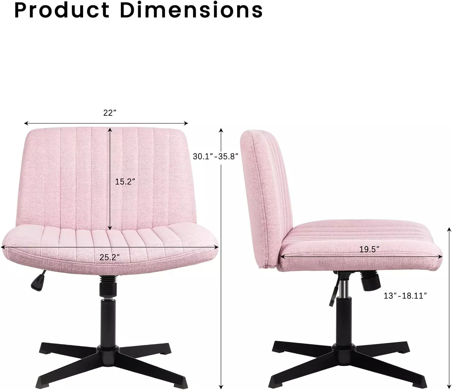 PUKAMI Armless Swivel Office Chair, Height Adjustable Wide Seat Vanity Chair OFC06 - Image 35