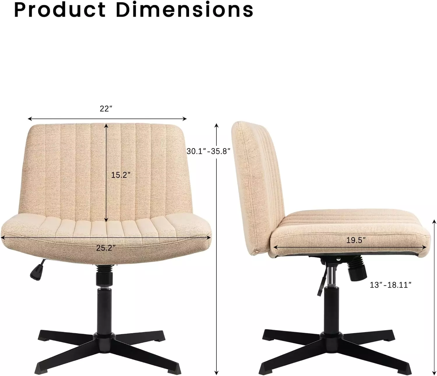 PUKAMI Armless Swivel Office Chair, Height Adjustable Wide Seat Vanity Chair OFC06 - Image 42
