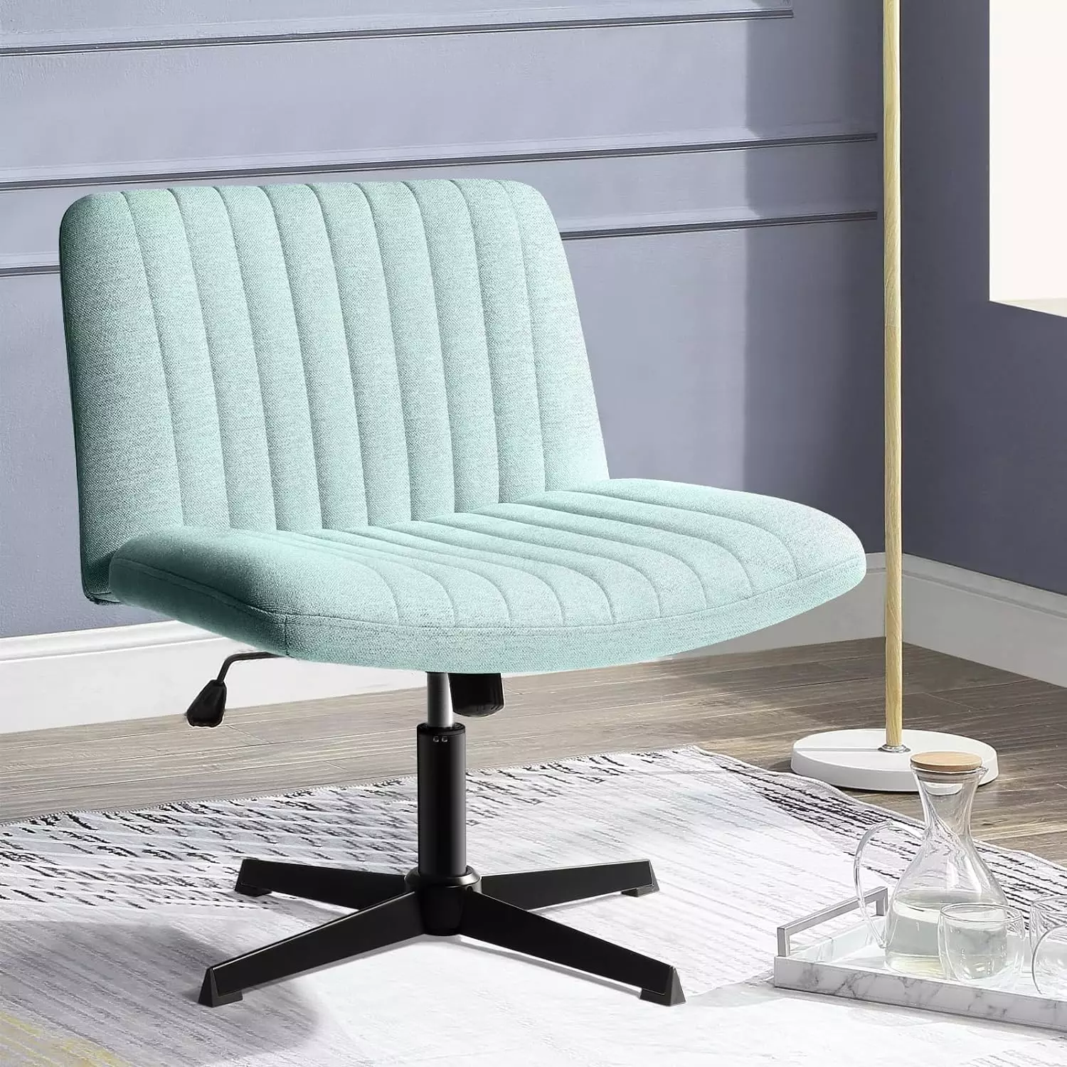 PUKAMI Armless Swivel Office Chair, Height Adjustable Wide Seat Vanity Chair OFC06 - Image 43