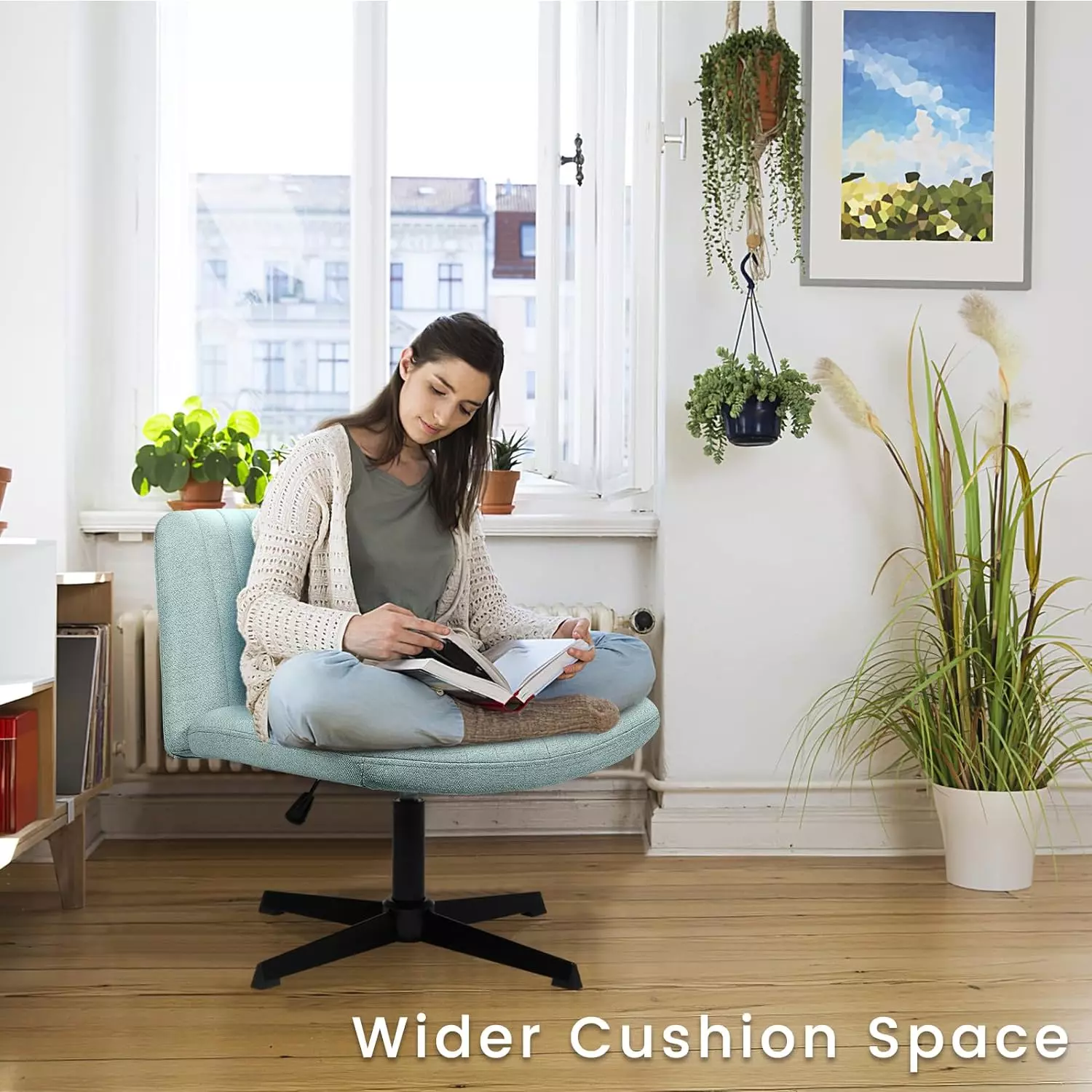 PUKAMI Armless Swivel Office Chair, Height Adjustable Wide Seat Vanity Chair OFC06 - Image 44