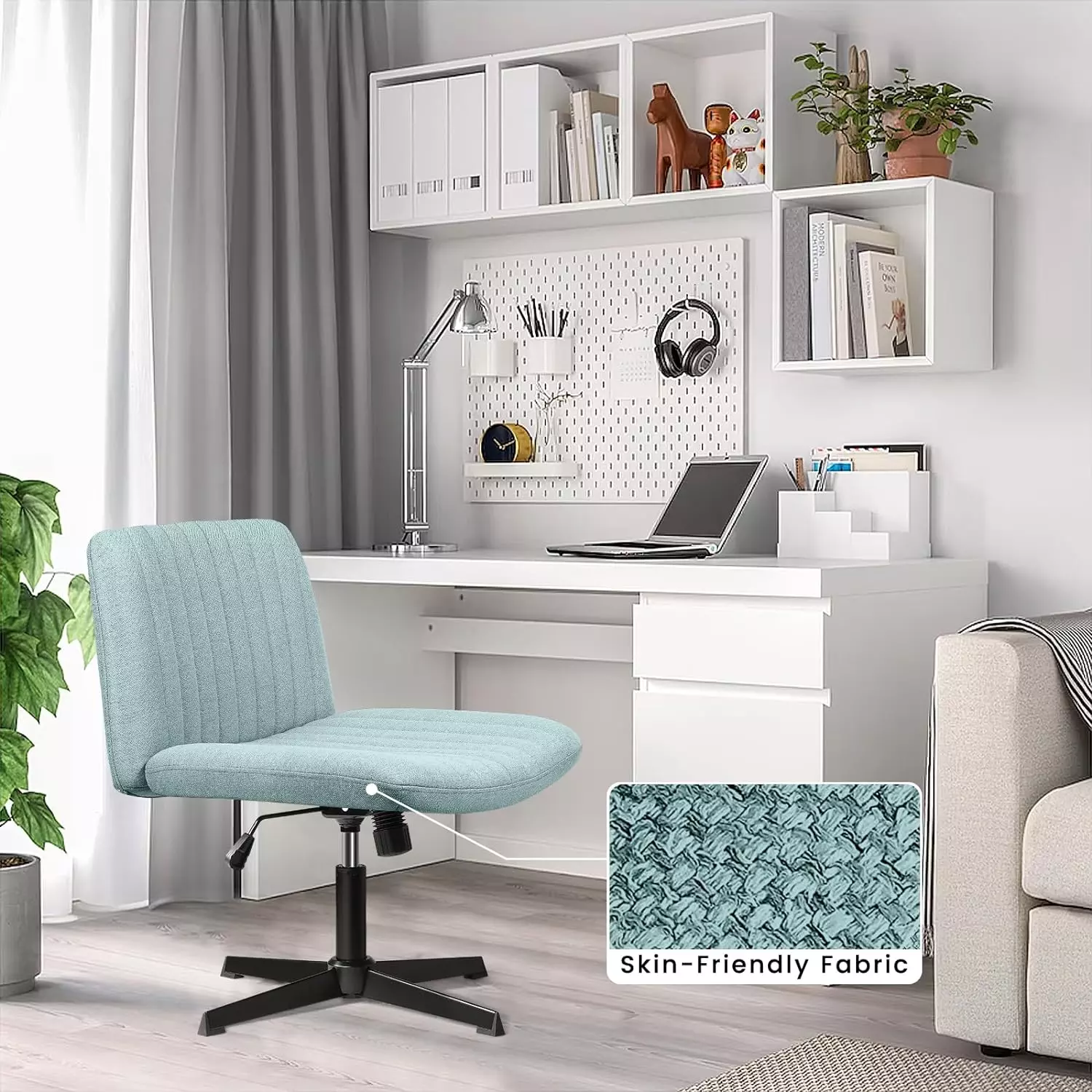 PUKAMI Armless Swivel Office Chair, Height Adjustable Wide Seat Vanity Chair OFC06 - Image 48