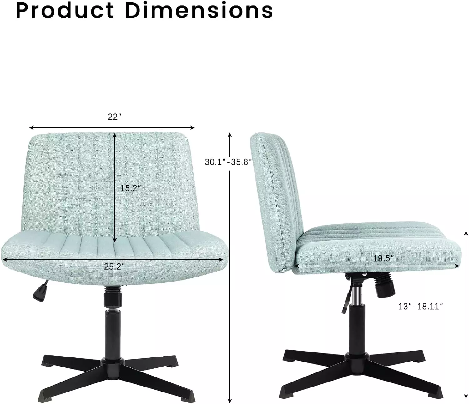 PUKAMI Armless Swivel Office Chair, Height Adjustable Wide Seat Vanity Chair OFC06 - Image 49