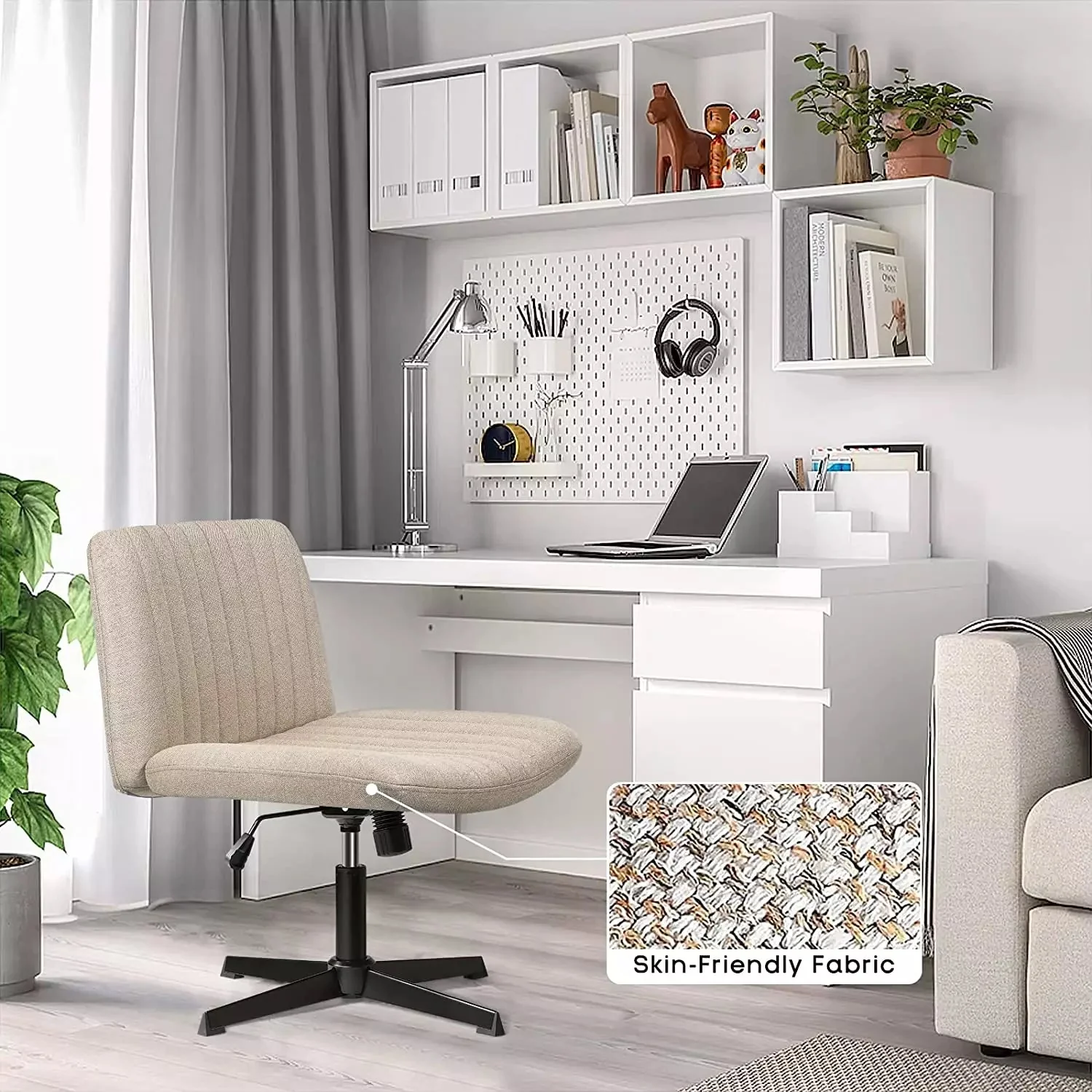PUKAMI Armless Swivel Office Chair, Height Adjustable Wide Seat Vanity Chair OFC06 - Image 6