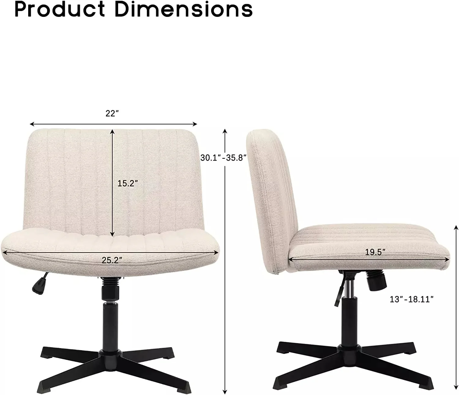 PUKAMI Armless Swivel Office Chair, Height Adjustable Wide Seat Vanity Chair OFC06 - Image 7