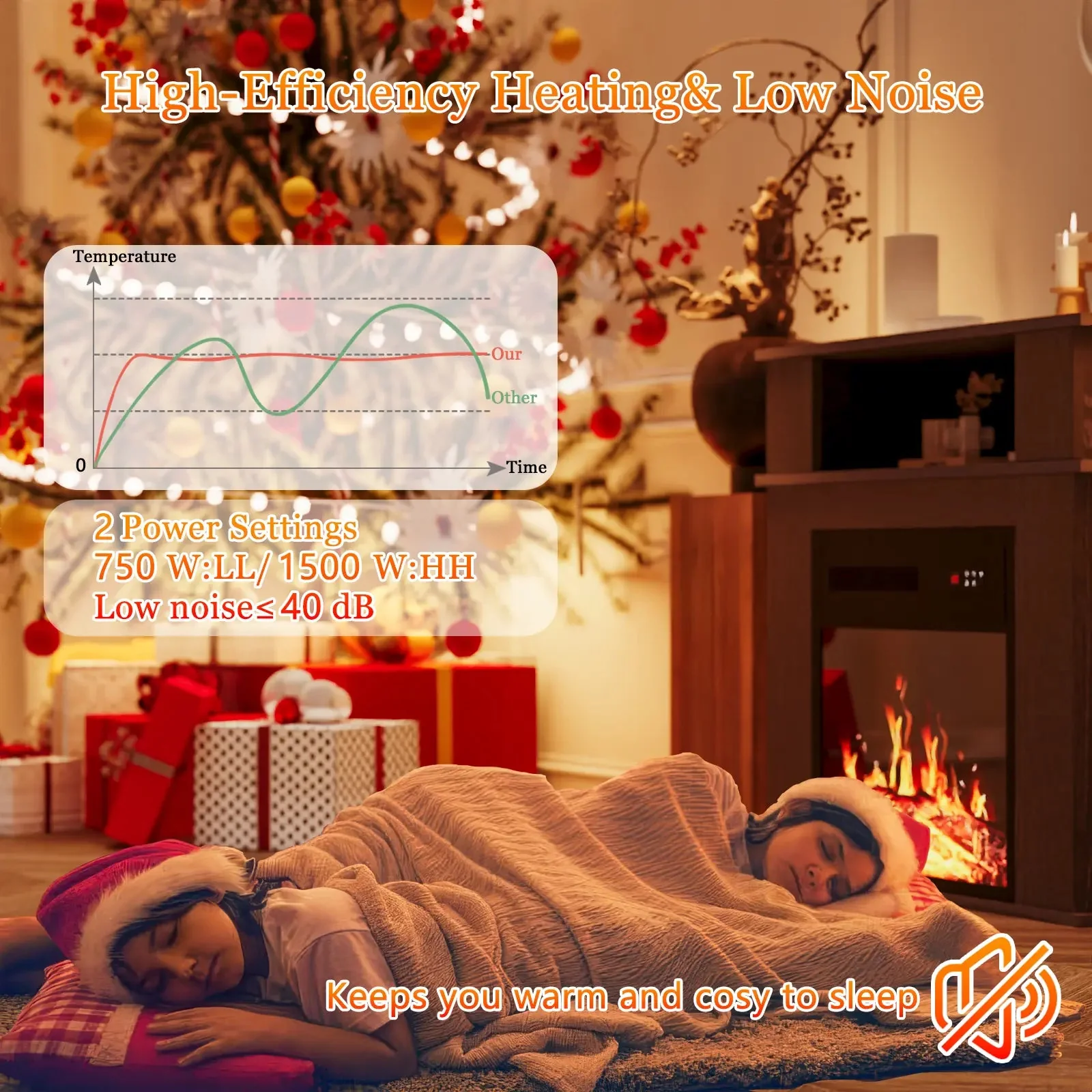 BOSSIN 28" Electric Fireplace with Mantel, 18 inch Electric Fireplace Insert with Remote Control - Image 12
