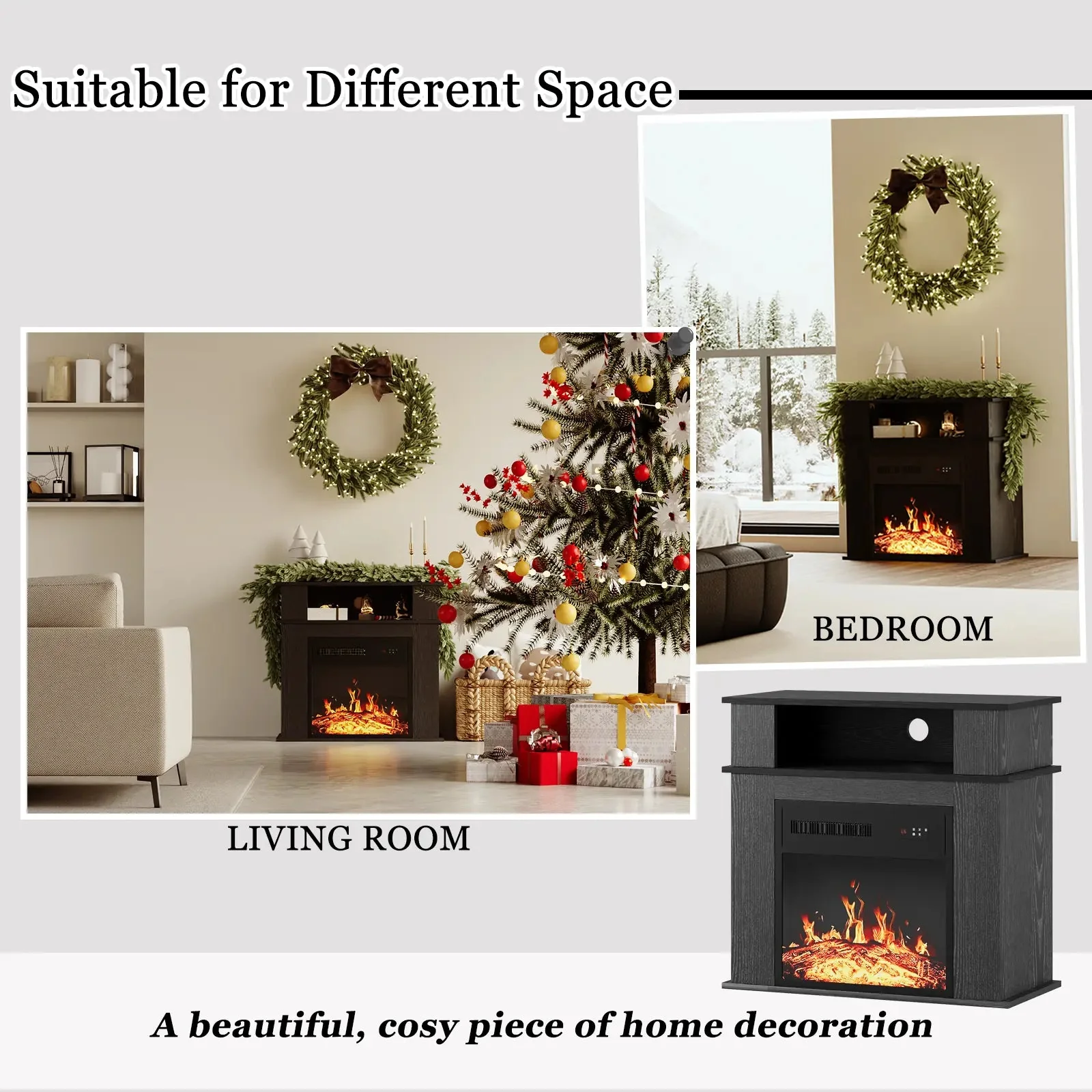 BOSSIN 28" Electric Fireplace with Mantel, 18 inch Electric Fireplace Insert with Remote Control - Image 13